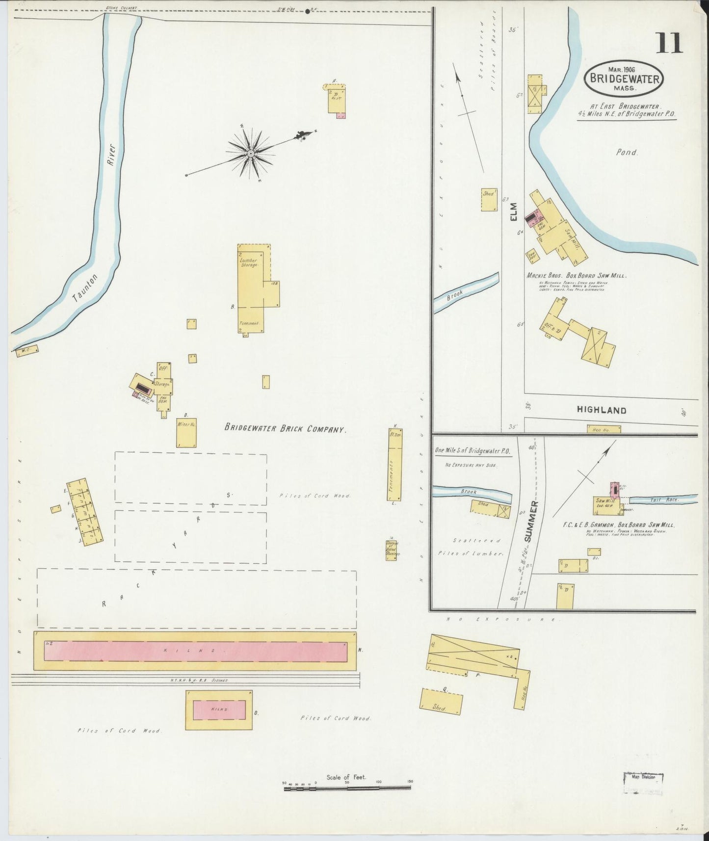 Sanborn Fire Insurance Map from Bridgewater, Plymouth County, Massachusetts (1906), Sheet #0011 - Historic Sanborn Fire Insurance Map Print, vintage old map wall art, antique decor, genealogy gift, Massachusetts Massachusetts map