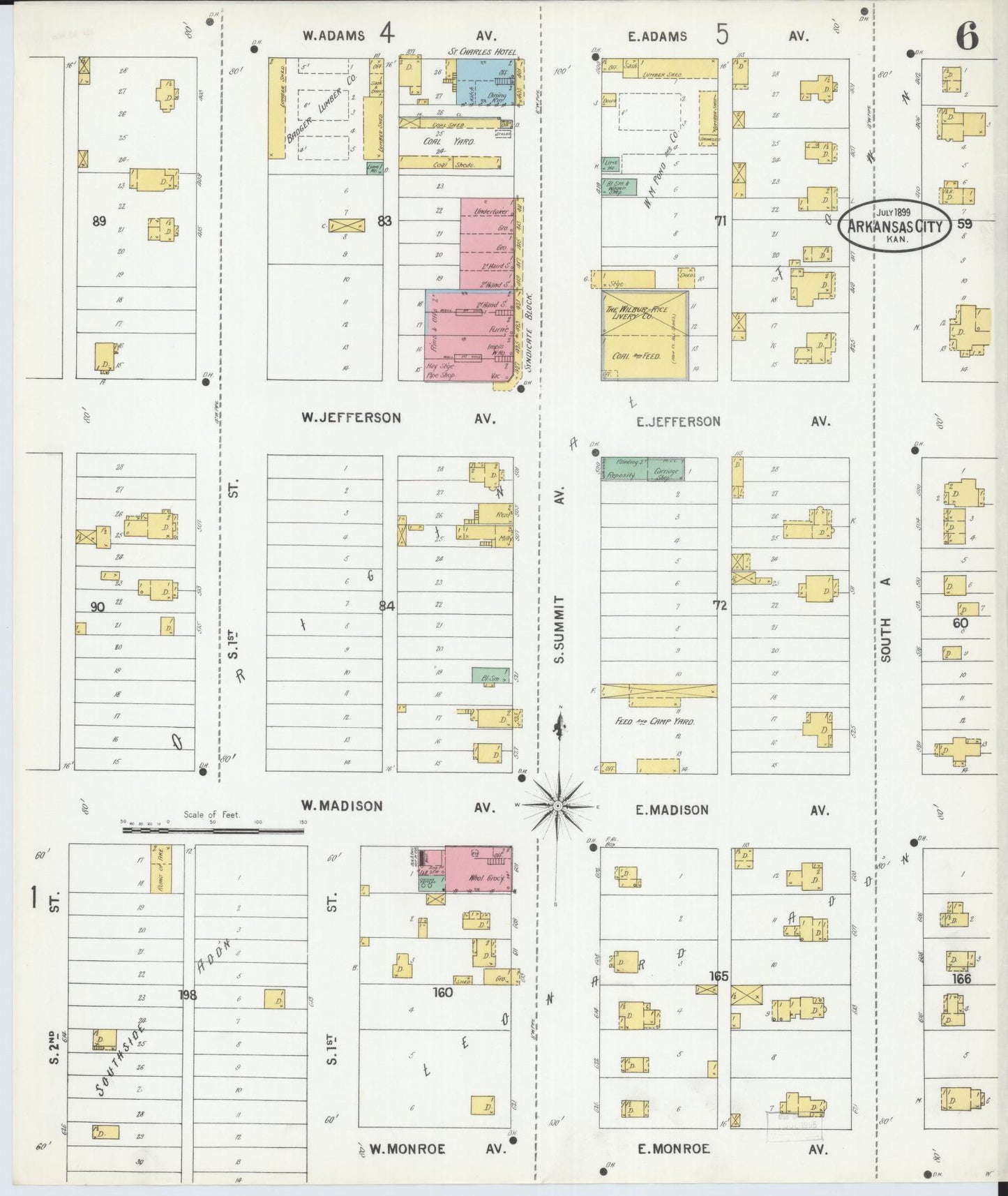 Sanborn Fire Insurance Map from Arkansas City, Cowley County, Kansas (1899), Sheet #0006 - Historic Sanborn Fire Insurance Map Print, vintage old map wall art, antique decor, genealogy gift, Kansas Kansas map