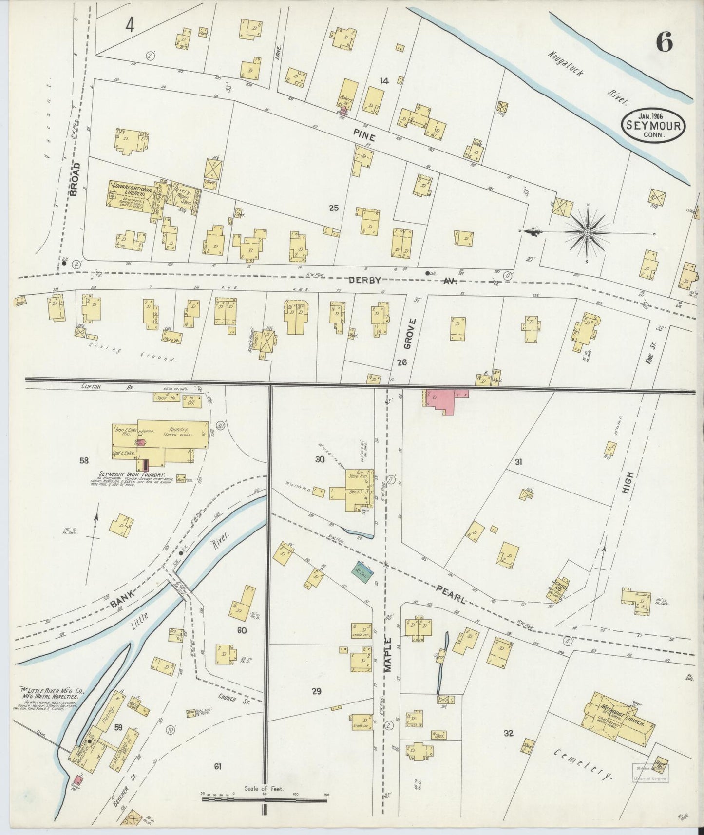Sanborn Fire Insurance Map from Seymour, New Haven County, Connecticut (1906), Sheet #0006 - Complete Map Set gallery image, historic Sanborn map, vintage wall art, Connecticut Connecticut