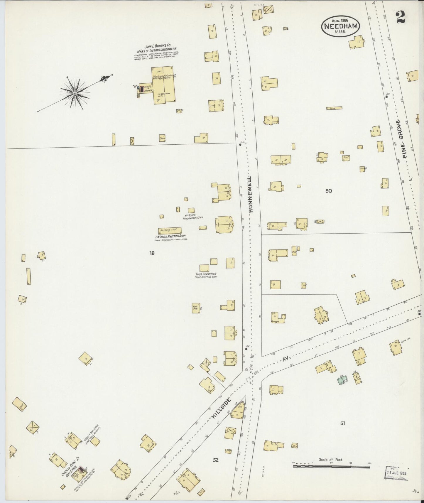 Sanborn Fire Insurance Map from Needham, Norfolk County, Massachusetts (1906), Sheet #0002 - Historic Sanborn Fire Insurance Map Print, vintage old map wall art, antique decor, genealogy gift, Massachusetts Massachusetts map