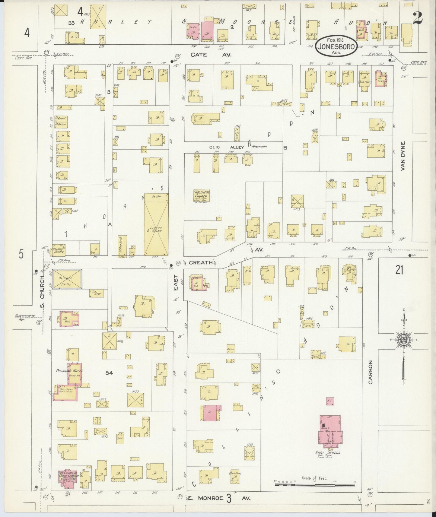 Sanborn Fire Insurance Map from Jonesboro, Craighead County, Arkansas (1913), Sheet #0002 - Historic Sanborn Fire Insurance Map Print, vintage old map wall art, antique decor, genealogy gift, Arkansas Arkansas map