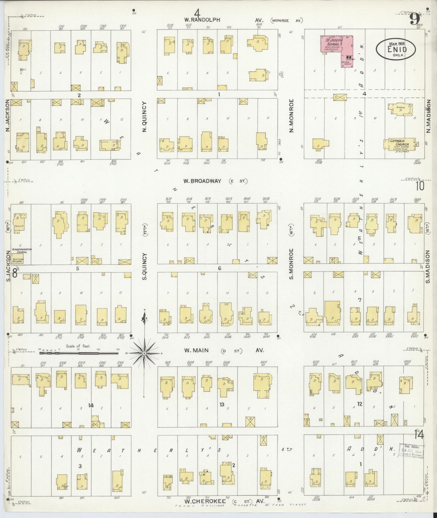 Sanborn Fire Insurance Map from Enid, Garfield County, Oklahoma (1908), Sheet #0009 - Historic Sanborn Fire Insurance Map Print, vintage old map wall art, antique decor, genealogy gift, Oklahoma Oklahoma map