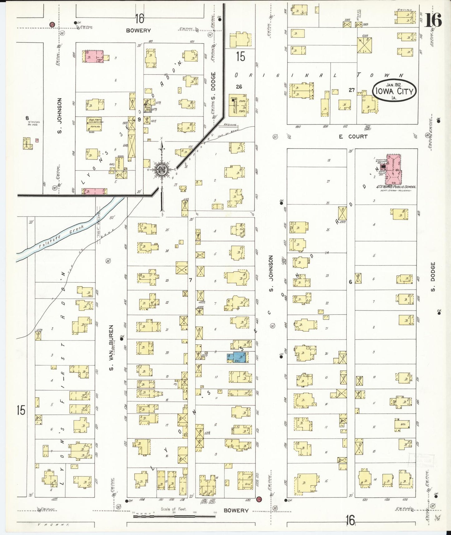 Sanborn Fire Insurance Map from Iowa City, Johnson County, Iowa (1912), Sheet #0016 - Historic Sanborn Fire Insurance Map Print, vintage old map wall art