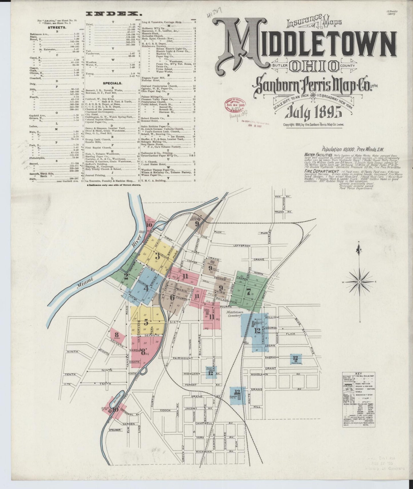 Sanborn Fire Insurance Map from Middletown, Butler County, Ohio (1895), Sheet #0001 - Historic Sanborn Fire Insurance Map Print, vintage old map wall art, antique decor, genealogy gift, Ohio Ohio map