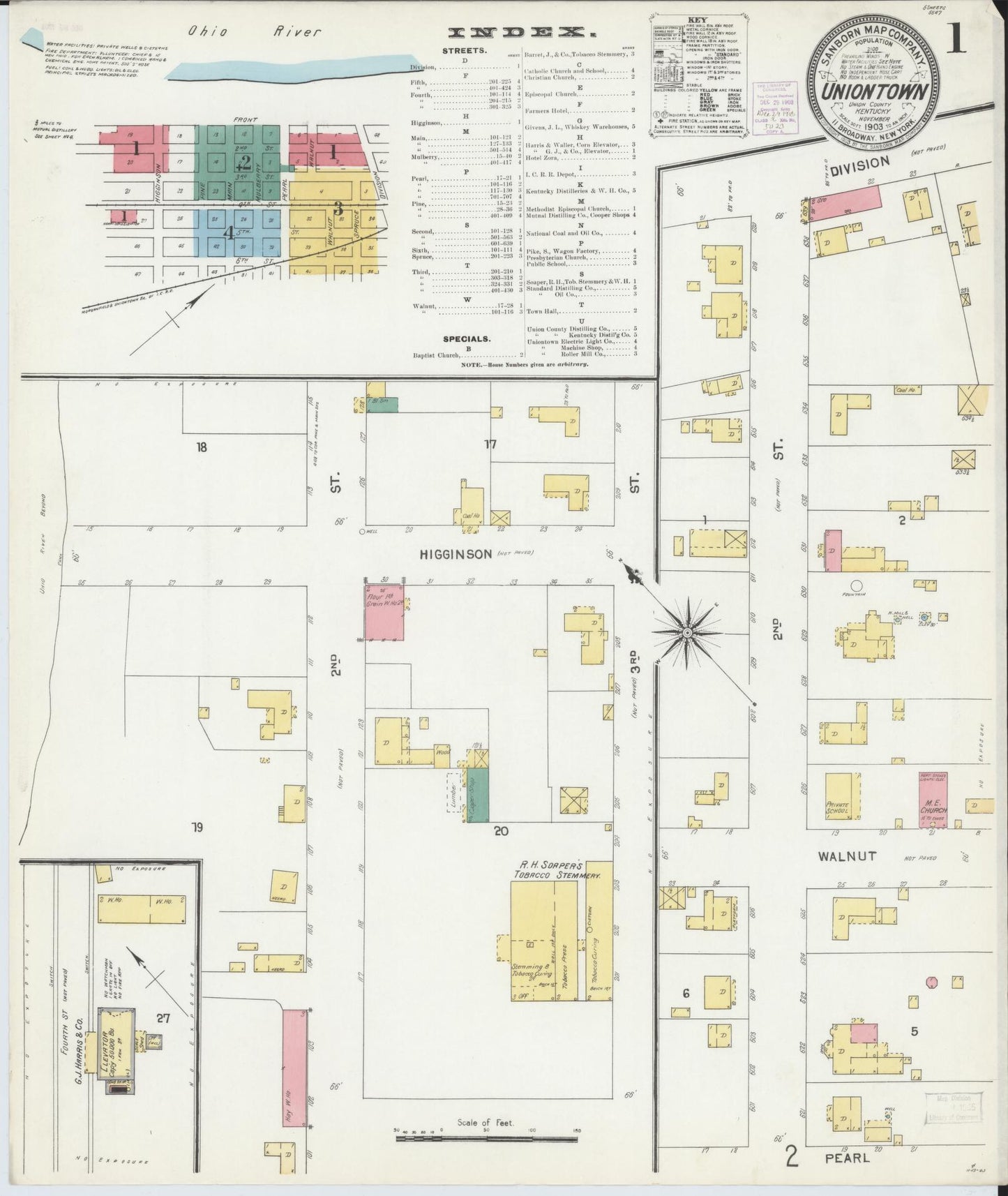 Sanborn Fire Insurance Map from Uniontown, Union County, Kentucky (1903), Sheet #0001 - Historic Sanborn Fire Insurance Map Print, vintage old map wall art, antique decor, genealogy gift, Kentucky Kentucky map