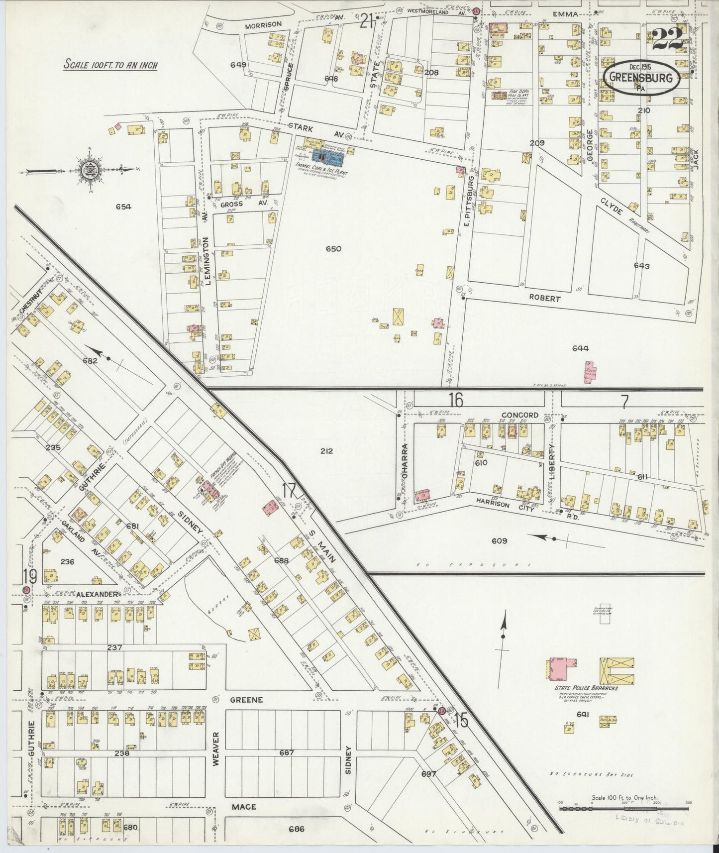 Sanborn Fire Insurance Map from Greensburg, Westmoreland County, Pennsylvania (1915), Sheet #0022 - Historic Sanborn Fire Insurance Map Print, vintage old map wall art, antique decor, genealogy gift, Pennsylvania Pennsylvania map