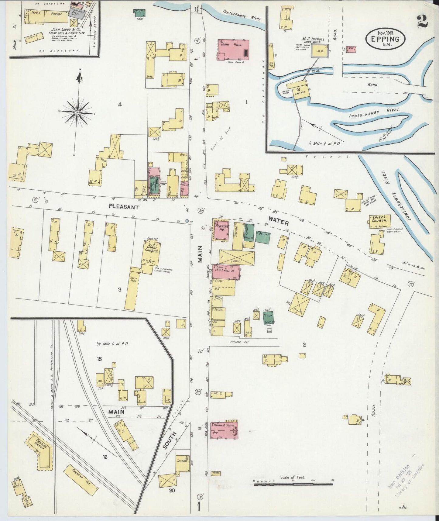 Sanborn Fire Insurance Map from Epping, Rockingham County, New Hampshire (1903), Sheet #0002 - Historic Sanborn Fire Insurance Map Print, vintage old map wall art, antique decor, genealogy gift, New Hampshire New Hampshire map