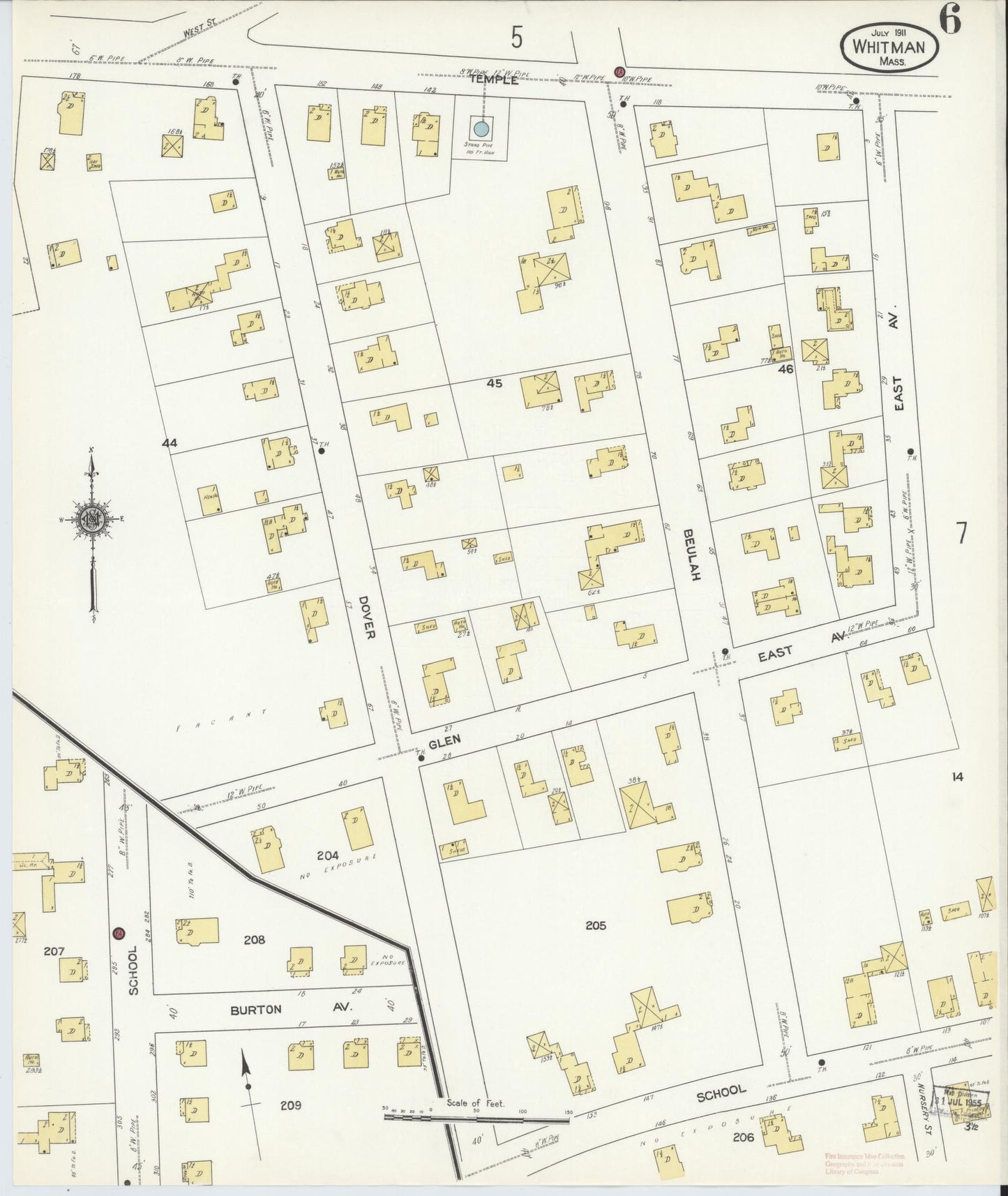 Sanborn Fire Insurance Map from Whitman, Plymouth County, Massachusetts (1911), Sheet #0006 - Historic Sanborn Fire Insurance Map Print, vintage old map wall art, antique decor, genealogy gift, Massachusetts Massachusetts map