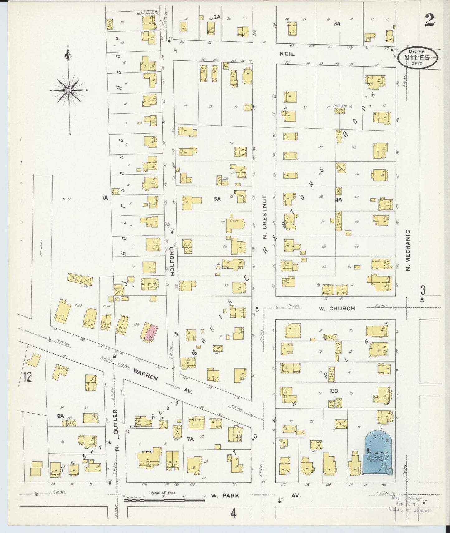 Sanborn Fire Insurance Map from Niles, Trumbull County, Ohio (1909), Sheet #0002 - Historic Sanborn Fire Insurance Map Print, vintage old map wall art, antique decor, genealogy gift, Ohio Ohio map