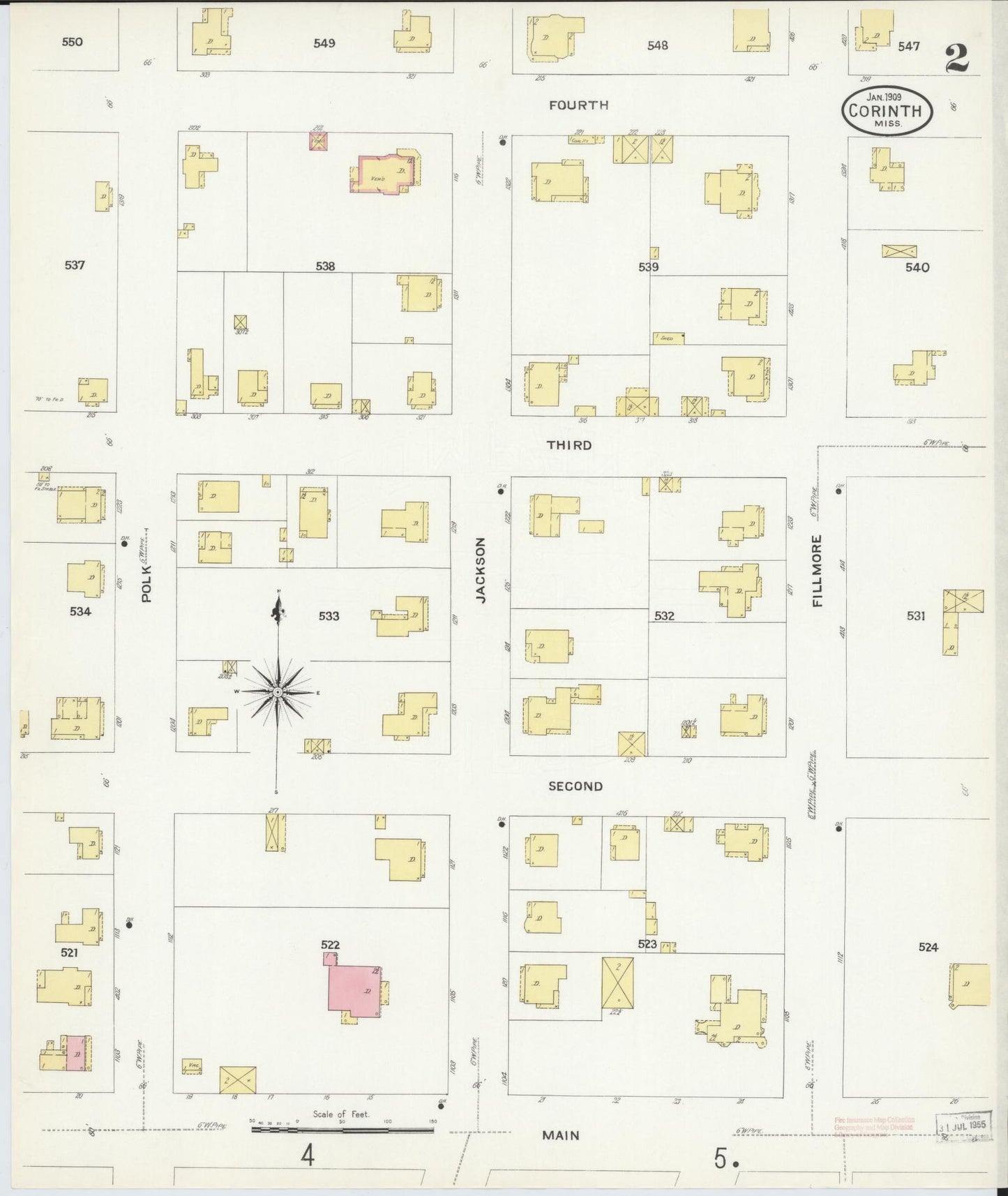 Sanborn Fire Insurance Map from Corinth, Alcorn County, Mississippi (1909), Sheet #0002 - Historic Sanborn Fire Insurance Map Print, vintage old map wall art, antique decor, genealogy gift, Mississippi Mississippi map