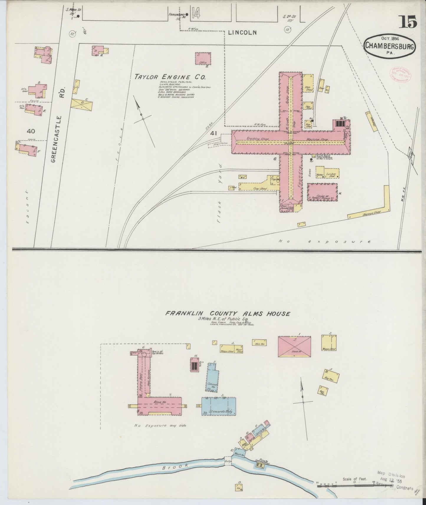 Sanborn Fire Insurance Map from Chambersburg, Franklin County, Pennsylvania (1894), Sheet #0015 - Historic Sanborn Fire Insurance Map Print, vintage old map wall art, antique decor, genealogy gift, Pennsylvania Pennsylvania map