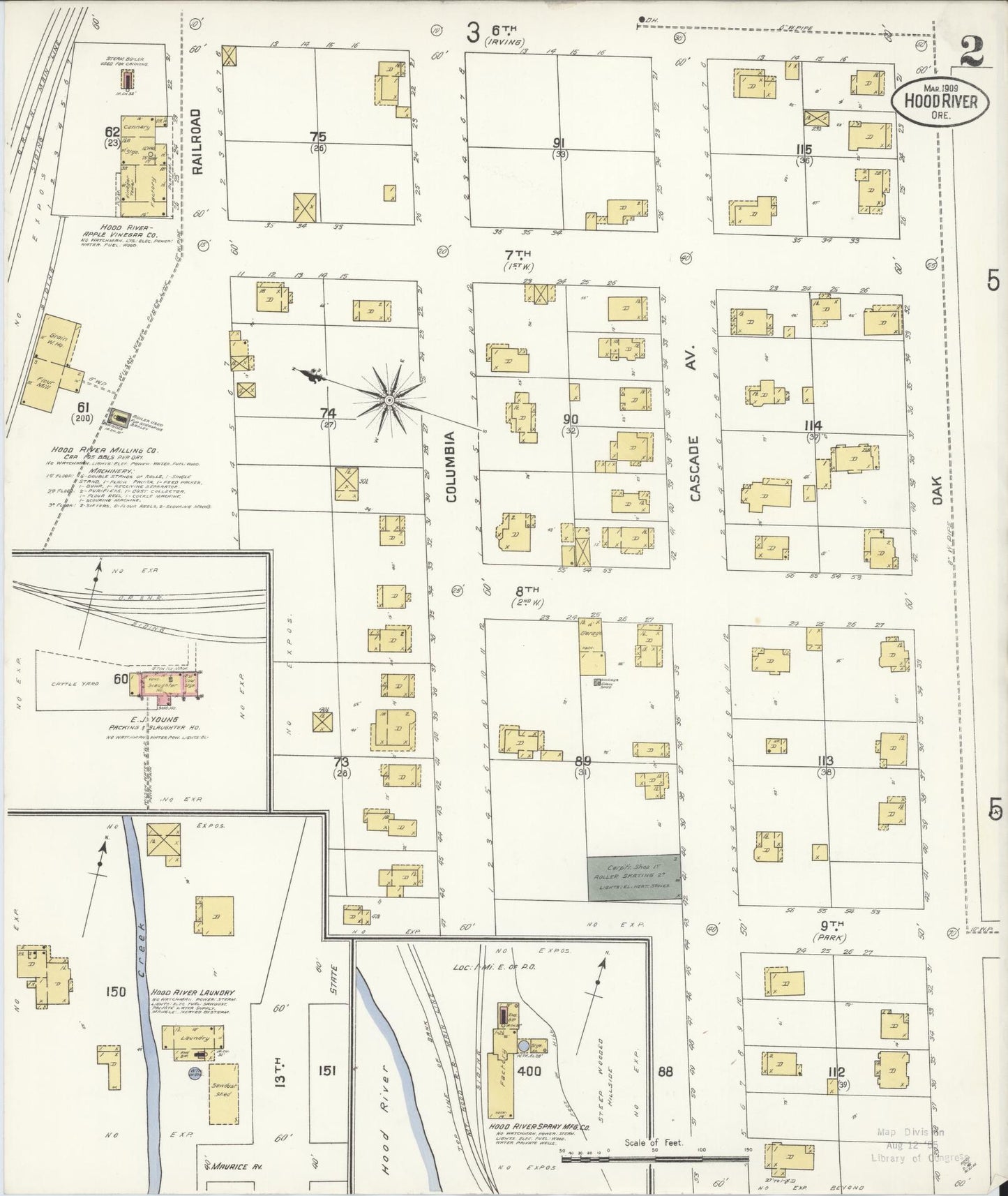 Sanborn Fire Insurance Map from Hood River, Hood River County, Oregon (1909), Sheet #0002 - Historic Sanborn Fire Insurance Map Print, vintage old map wall art, antique decor, genealogy gift, Oregon Oregon map