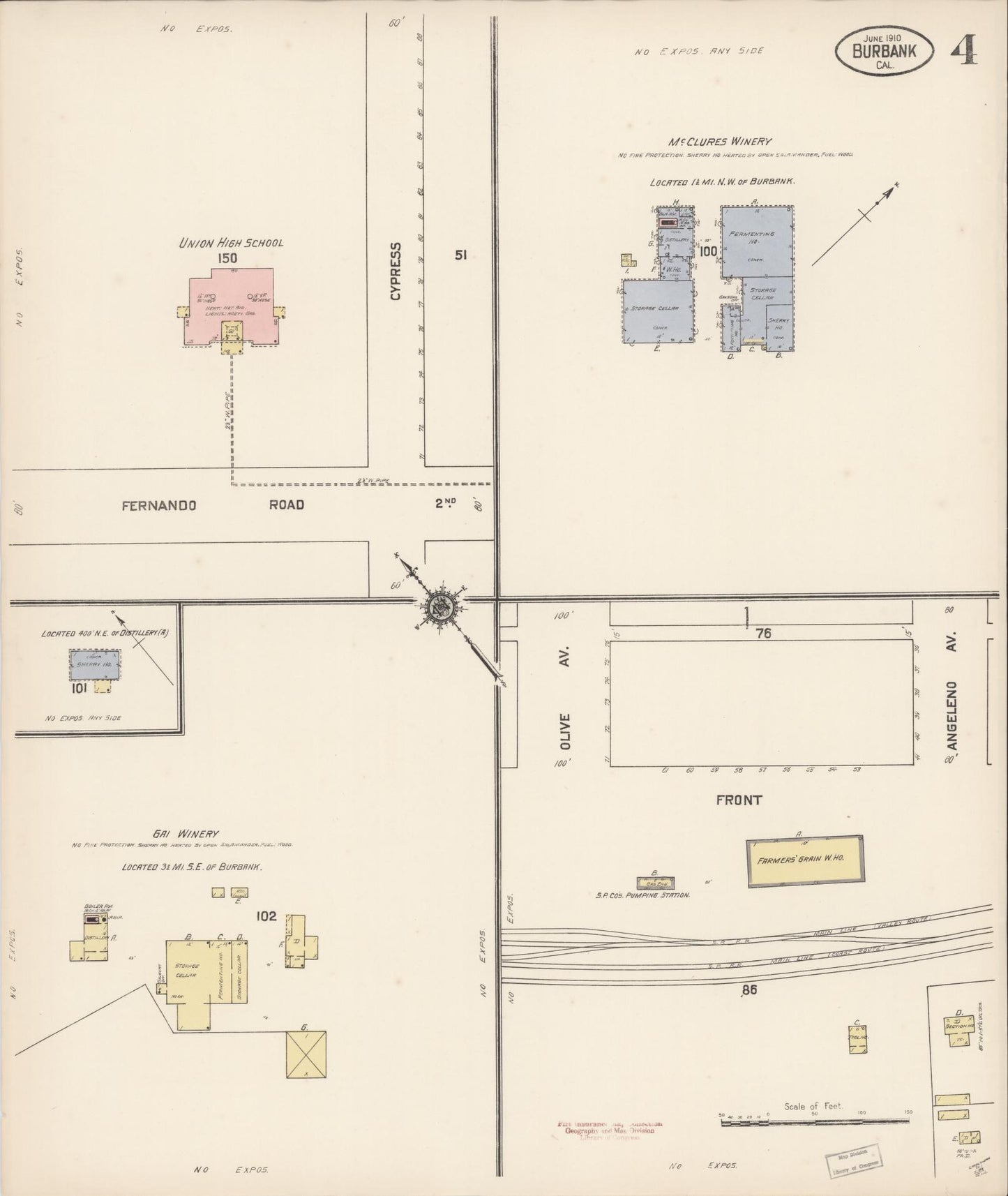 Sanborn Fire Insurance Map from Burbank, Los Angeles County, California (1910), Sheet #0004 - Historic Sanborn Fire Insurance Map Print, vintage old map wall art, antique decor, genealogy gift, California California map