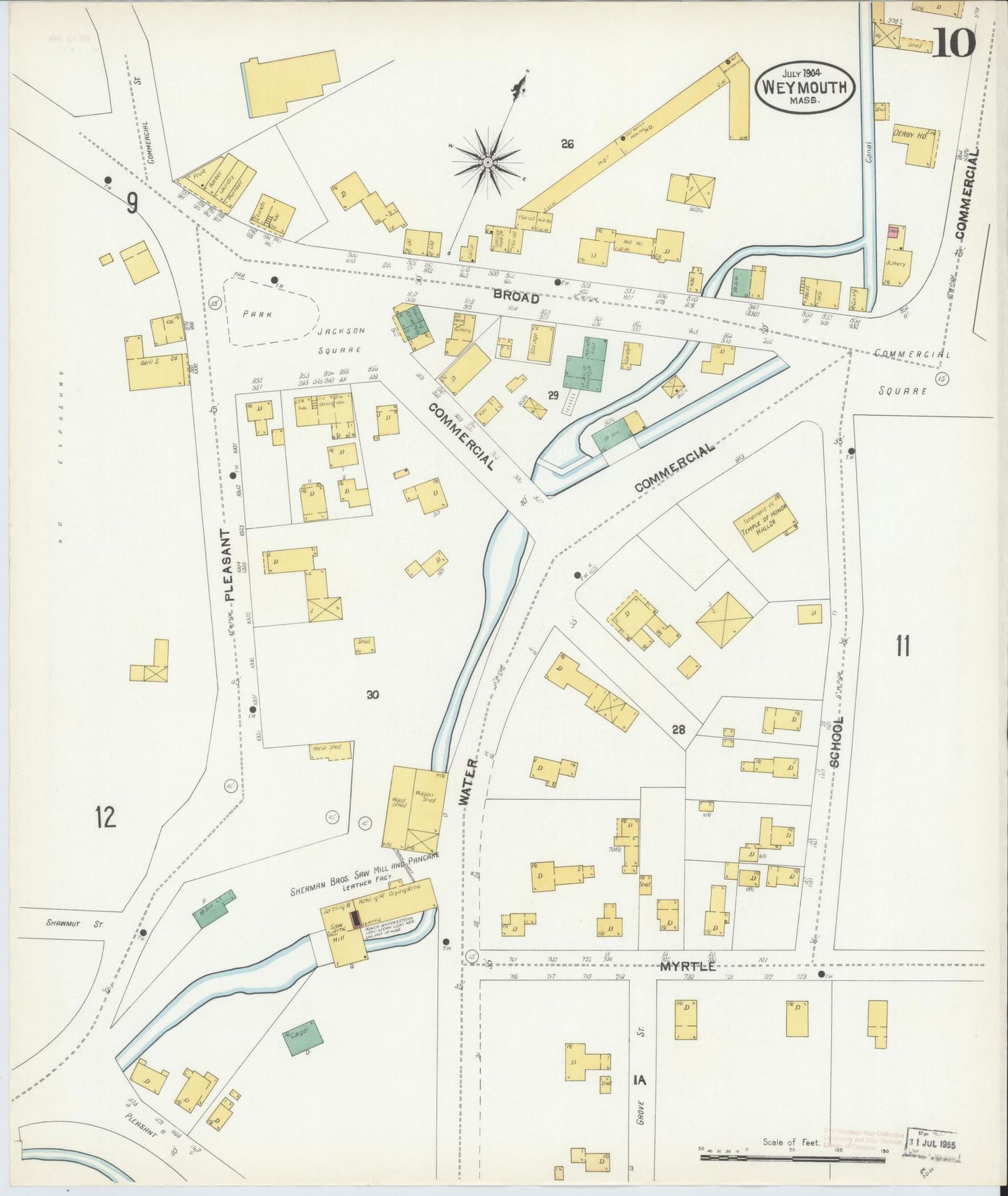 Sanborn Fire Insurance Map from Weymouth, Norfolk County, Massachusetts (1904), Sheet #0010 - Historic Sanborn Fire Insurance Map Print, vintage old map wall art, antique decor, genealogy gift, Massachusetts Massachusetts map