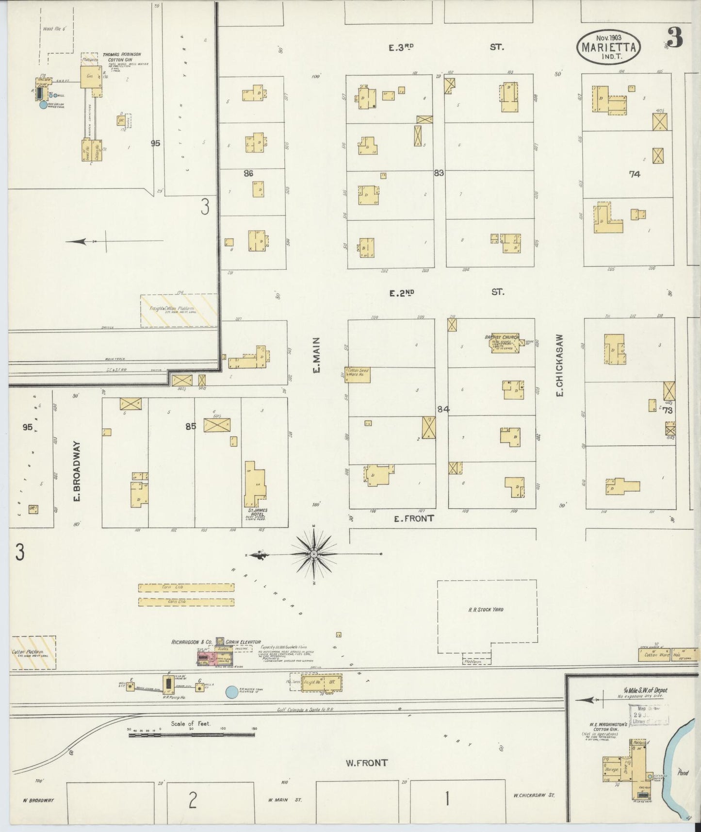 Sanborn Fire Insurance Map from Marietta, Love County, Oklahoma (1903), Sheet #0003 - Historic Sanborn Fire Insurance Map Print, vintage old map wall art, antique decor, genealogy gift, Oklahoma Oklahoma map