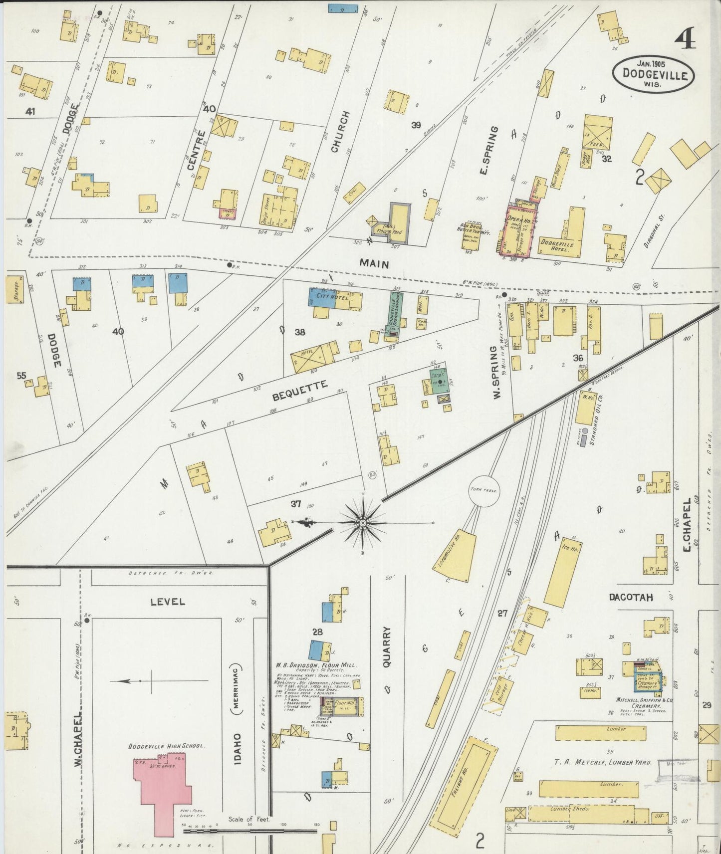 Sanborn Fire Insurance Map from Dodgeville, Iowa County, Wisconsin (1905), Sheet #0004 - Historic Sanborn Fire Insurance Map Print, vintage old map wall art, antique decor, genealogy gift, Wisconsin Wisconsin map