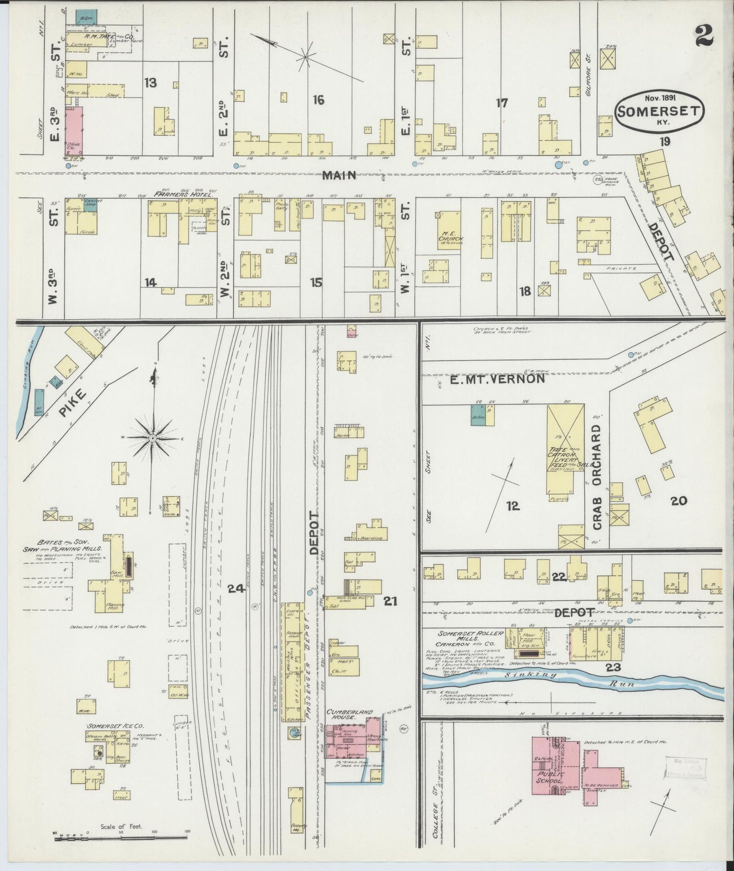 Sanborn Fire Insurance Map from Somerset, Pulaski County, Kentucky (1891), Sheet #0002 - Complete Map Set gallery image, historic Sanborn map, vintage wall art, Kentucky Kentucky