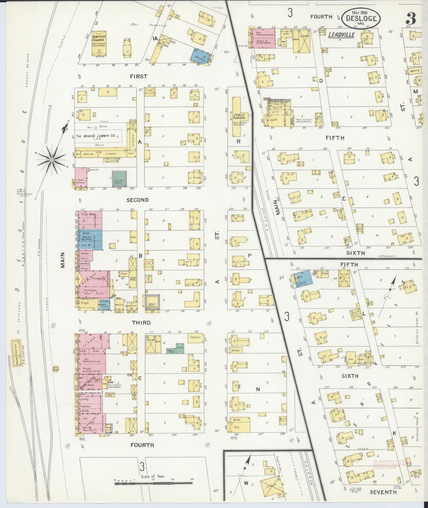 Sanborn Fire Insurance Map from Desloge, Saint Francois County, Missouri (1908), Sheet #0003 - Complete Map Set gallery image, historic Sanborn map, vintage wall art, Missouri Missouri