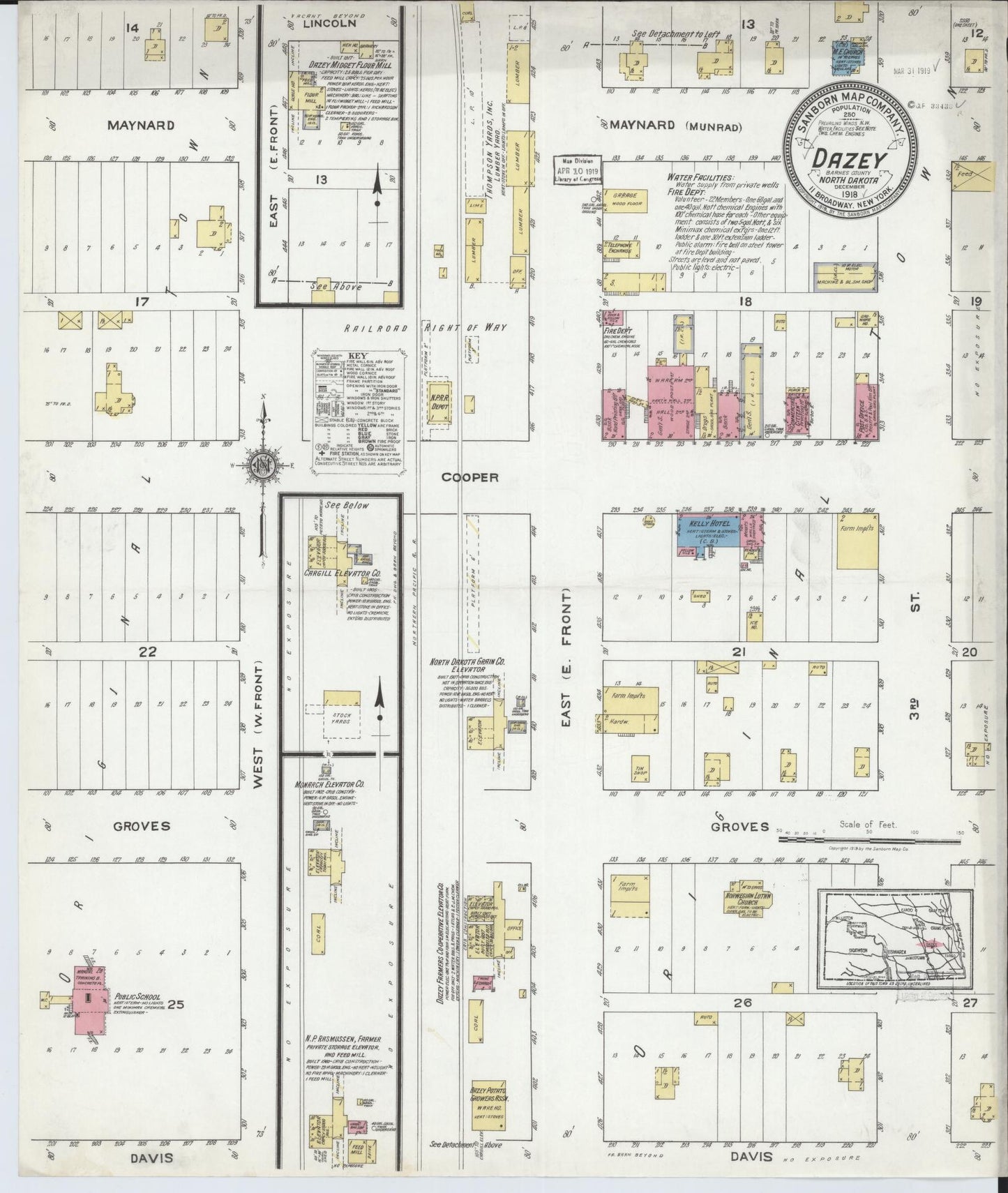 Sanborn Fire Insurance Map from Dazey, Barnes County, North Dakota (1918), Sheet #0001 - Historic Sanborn Fire Insurance Map Print, vintage old map wall art, antique decor, genealogy gift, North Dakota North Dakota map