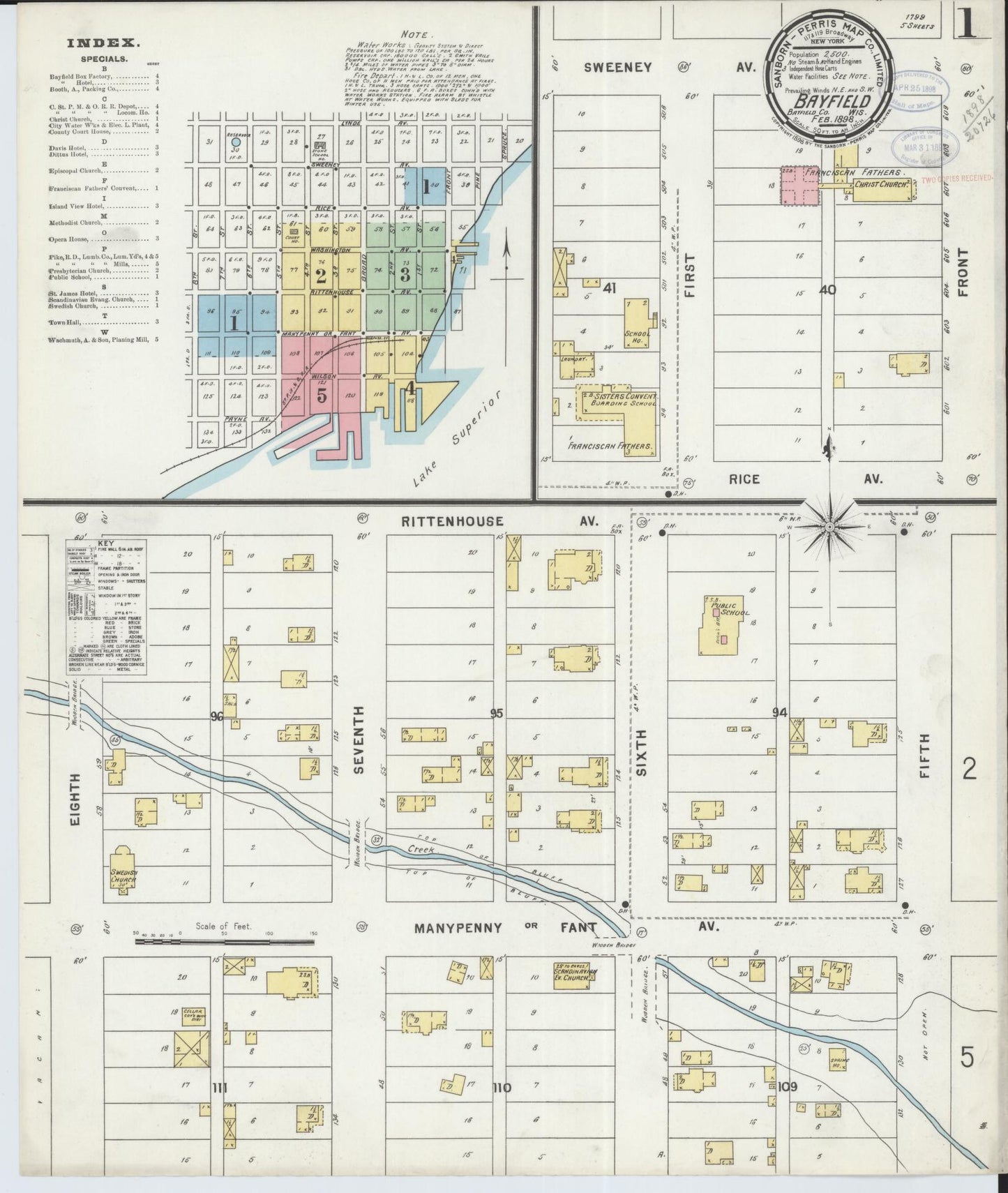 Sanborn Fire Insurance Map from Bayfield, Bayfield County, Wisconsin (1898), Sheet #0001 - Historic Sanborn Fire Insurance Map Print, vintage old map wall art, antique decor, genealogy gift, Wisconsin Wisconsin map