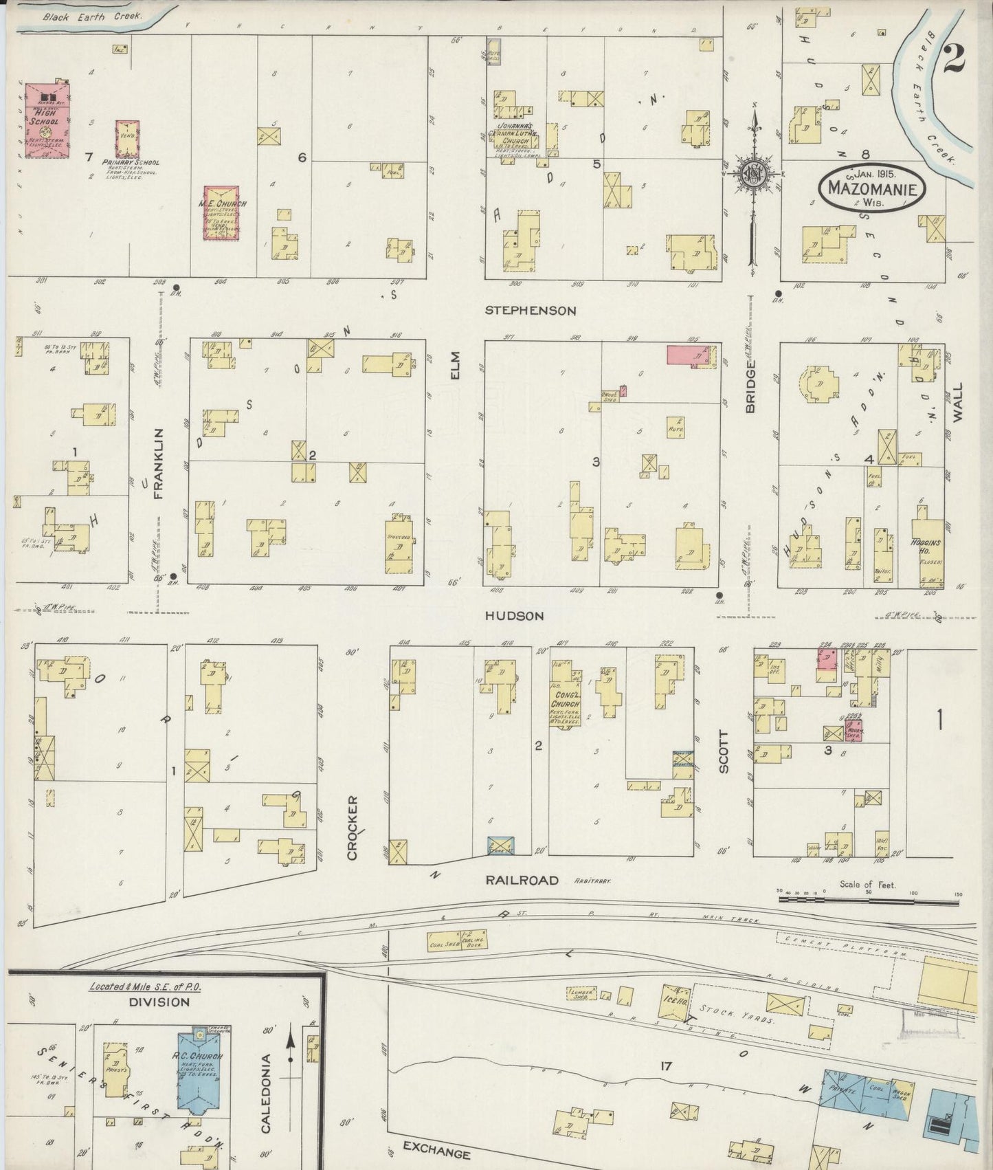 Sanborn Fire Insurance Map from Mazomanie, Dane County, Wisconsin (1915), Sheet #0002 - Complete Map Set gallery image, historic Sanborn map, vintage wall art, Wisconsin Wisconsin