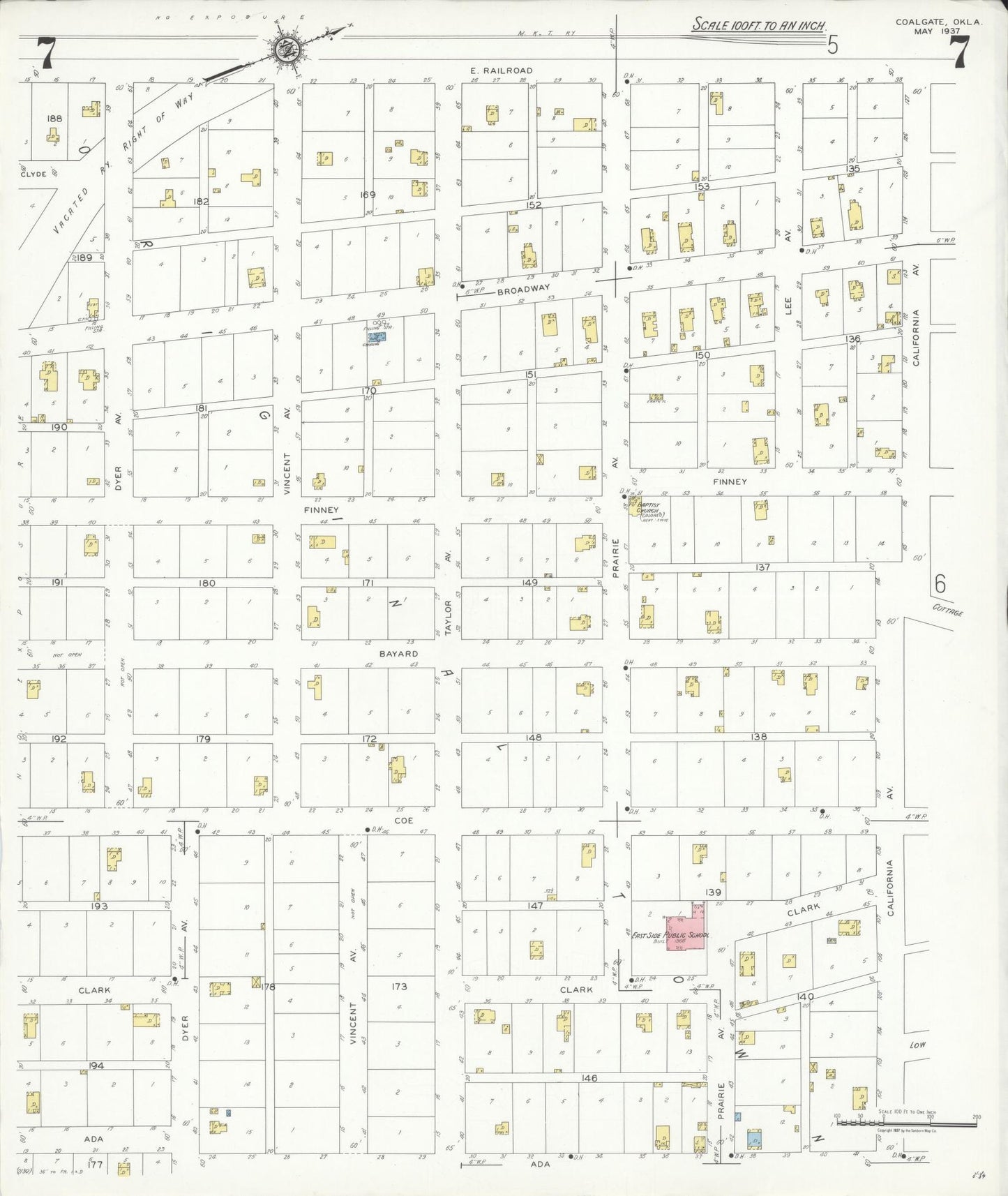 Sanborn Fire Insurance Map from Coalgate, Coal County, Oklahoma (1937), Sheet #0007 - Historic Sanborn Fire Insurance Map Print, vintage old map wall art, antique decor, genealogy gift, Oklahoma Oklahoma map