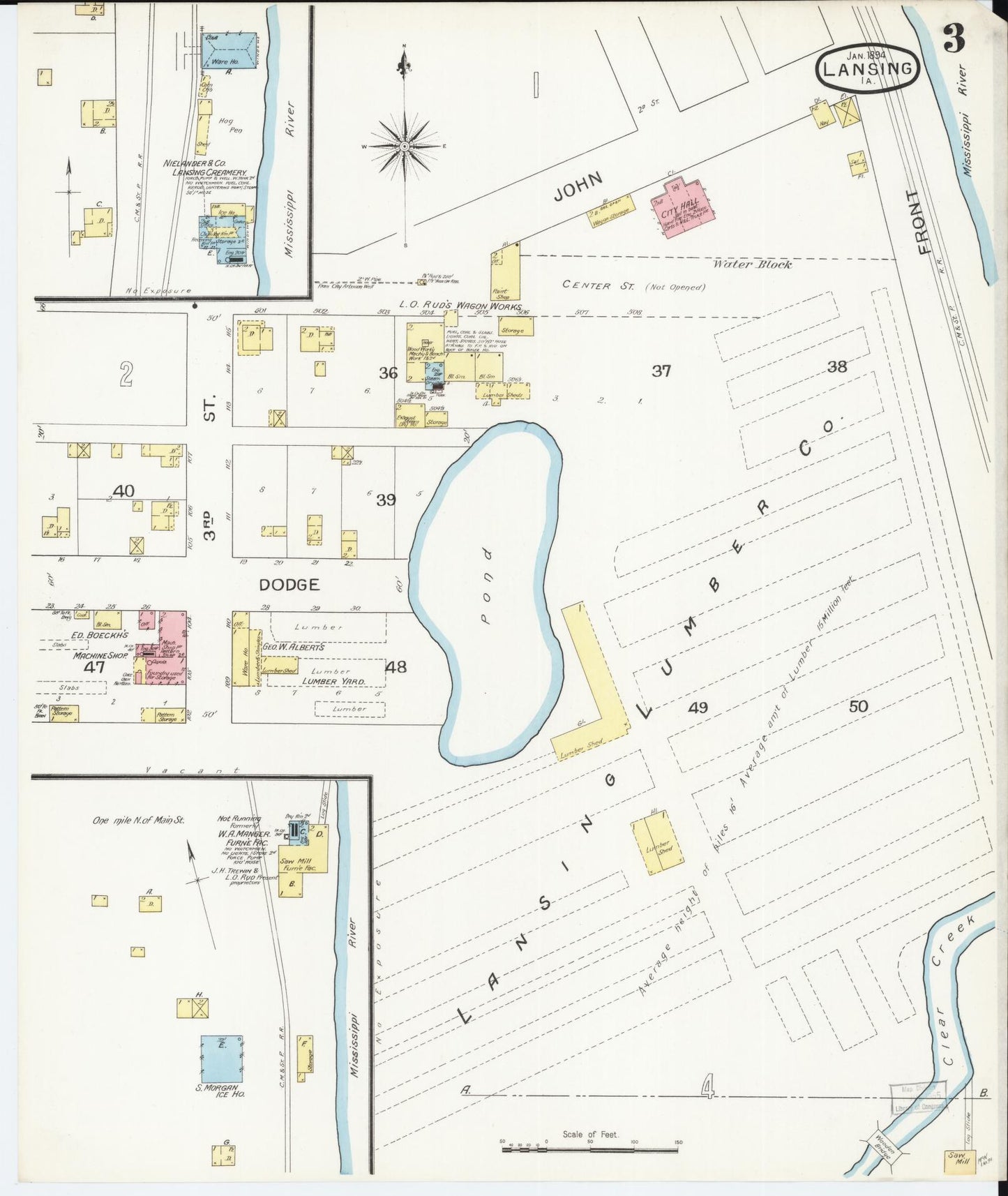 Sanborn Fire Insurance Map from Lansing, Allamakee County, Iowa (1894), Sheet #0003 - Historic Sanborn Fire Insurance Map Print, vintage old map wall art