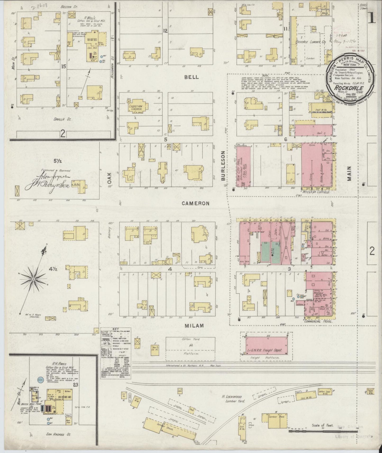 Sanborn Fire Insurance Map from Rockdale, Milam County, Texas. (1896) – Historic Sanborn Fire Insurance Map Print