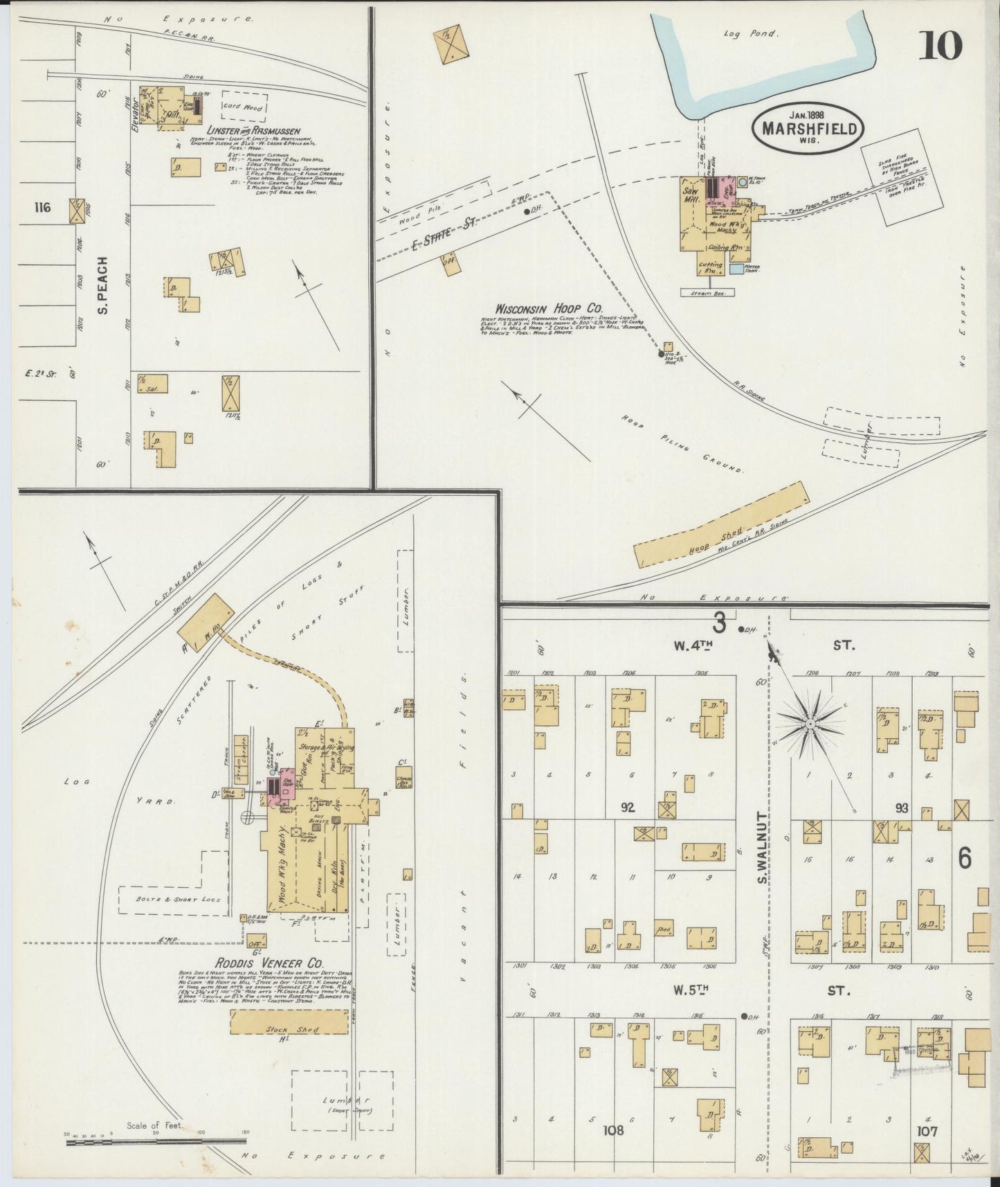 Sanborn Fire Insurance Map from Marshfield, Wood County, Wisconsin (1898), Sheet #0010 - Historic Sanborn Fire Insurance Map Print, vintage old map wall art, antique decor, genealogy gift, Wisconsin Wisconsin map