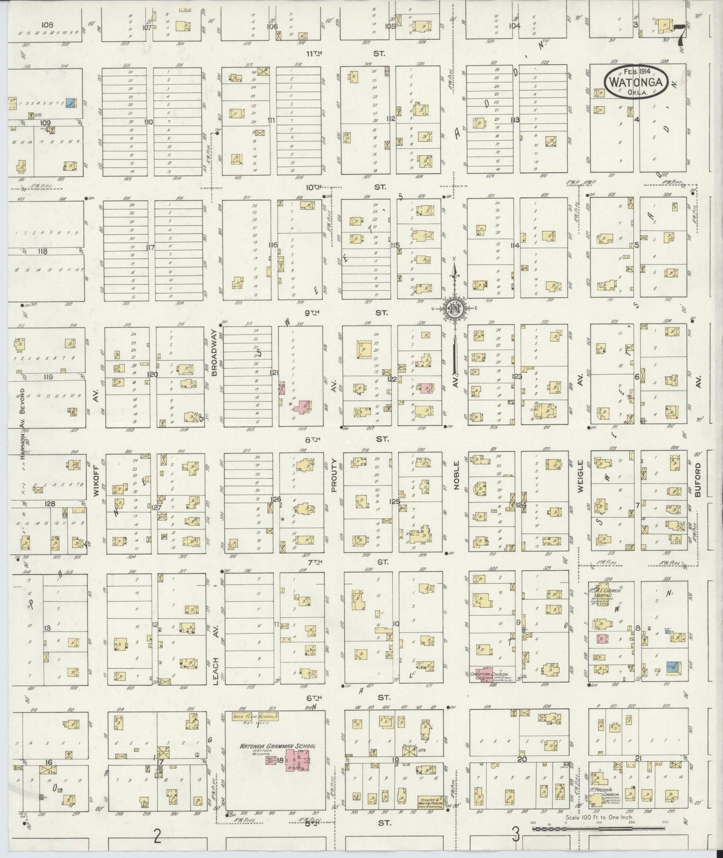 Sanborn Fire Insurance Map from Watonga, Blaine County, Oklahoma (1914), Sheet #0007 - Complete Map Set gallery image, historic Sanborn map, vintage wall art, Oklahoma Oklahoma