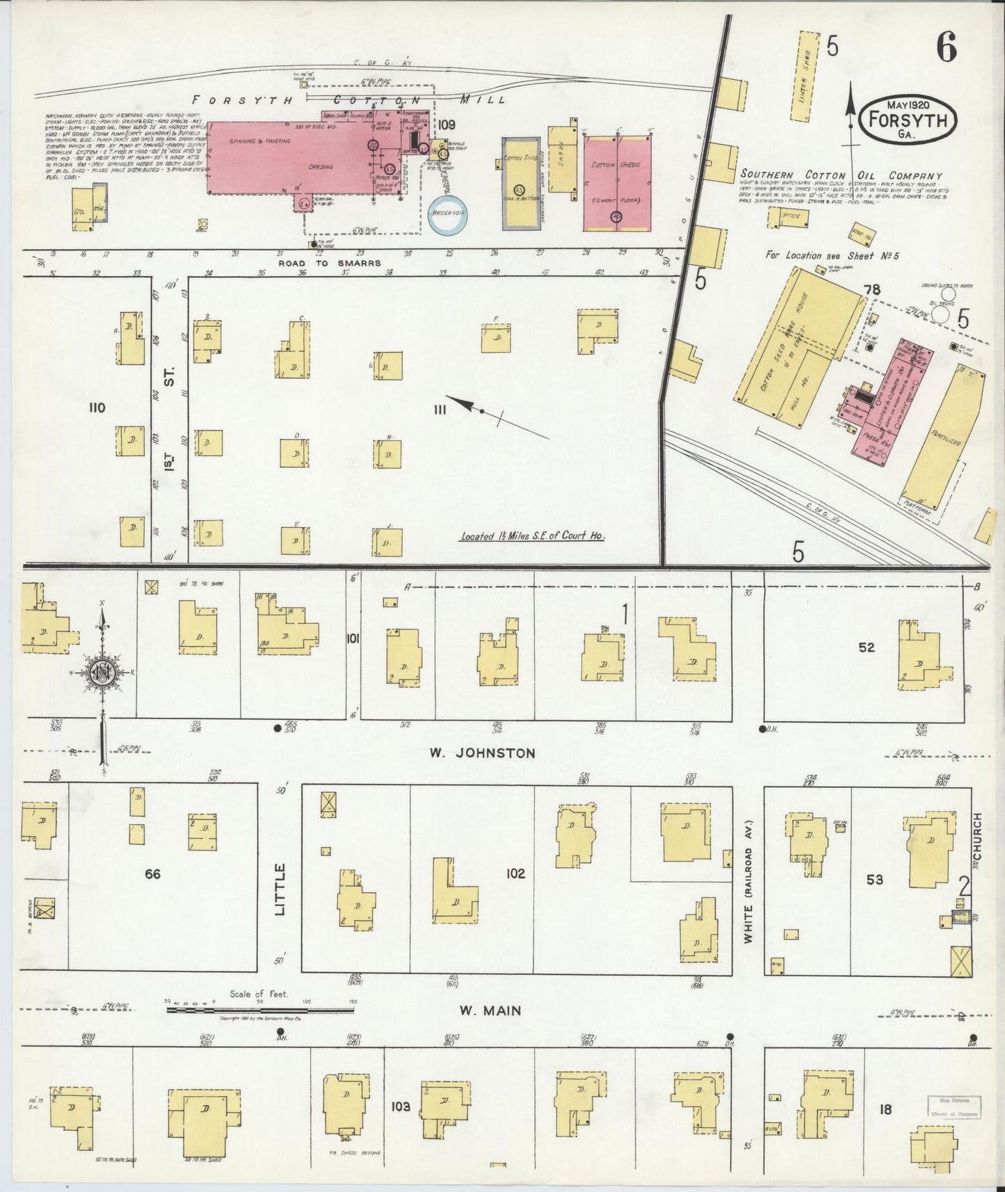 Sanborn Fire Insurance Map from Forsyth, Monroe County, Georgia (1920), Sheet #0006 - Historic Sanborn Fire Insurance Map Print, vintage old map wall art, antique decor, genealogy gift, Georgia Georgia map