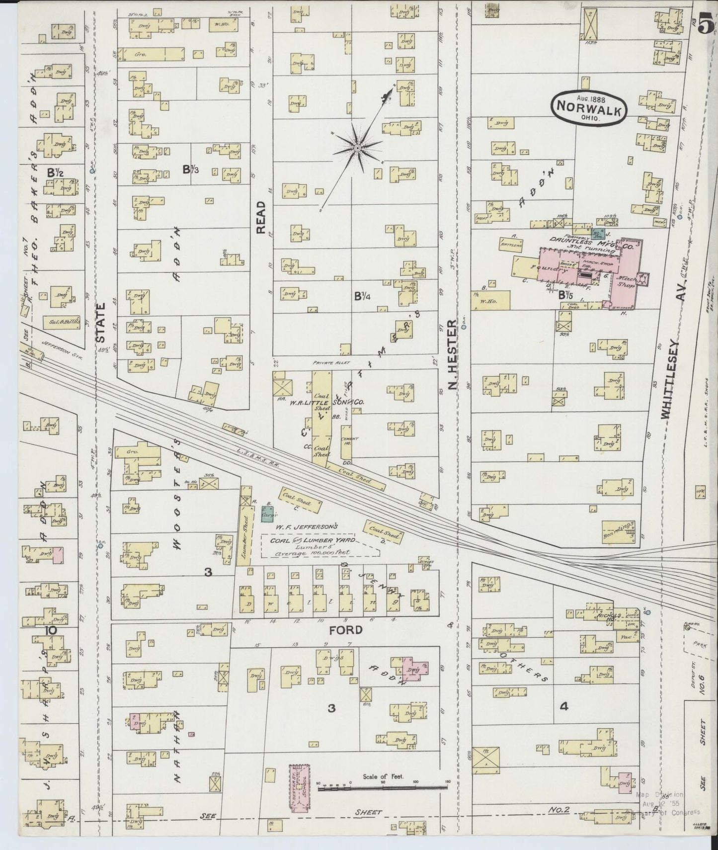 Sanborn Fire Insurance Map from Norwalk, Huron County, Ohio (1888), Sheet #0005 - Historic Sanborn Fire Insurance Map Print, vintage old map wall art, antique decor, genealogy gift, Ohio Ohio map