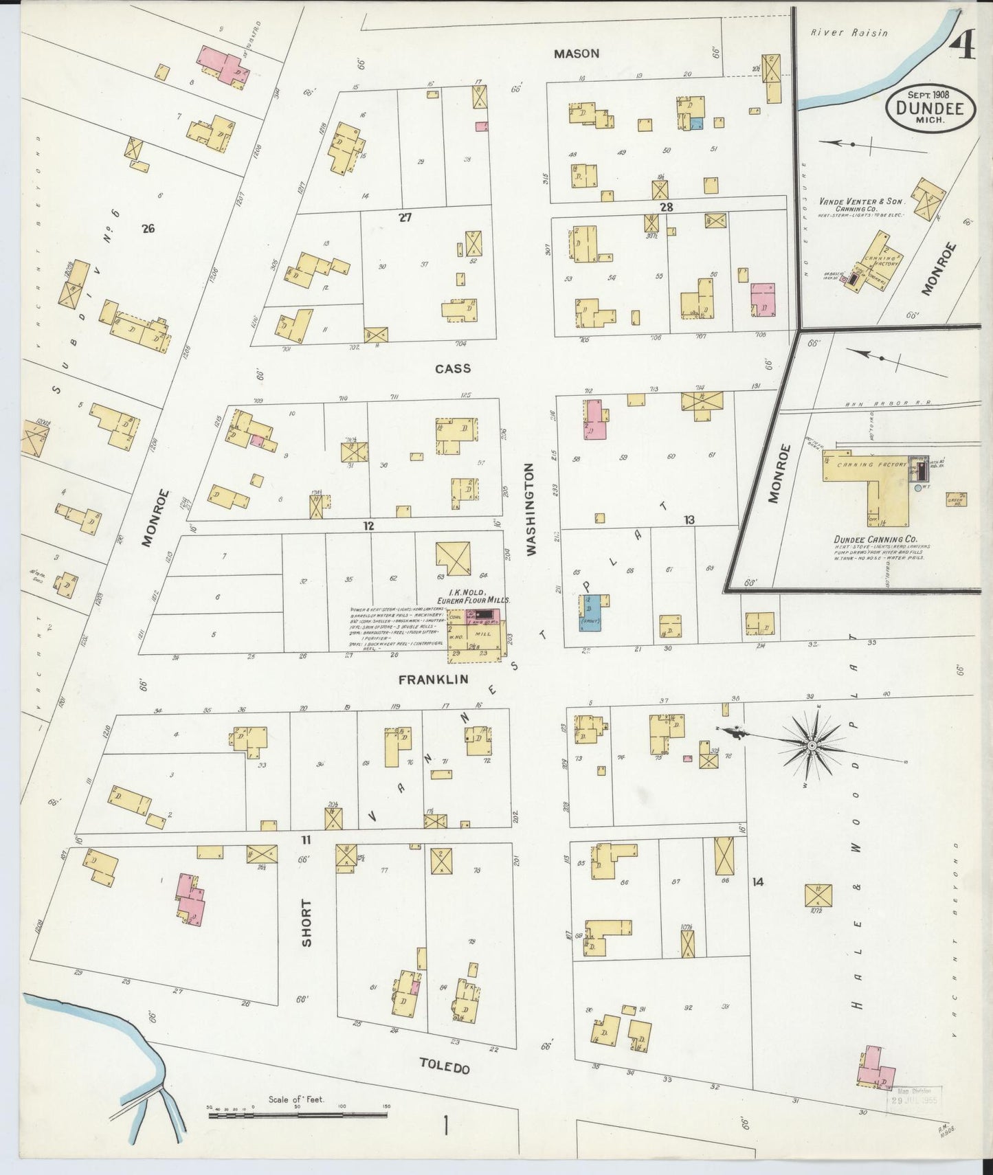 Sanborn Fire Insurance Map from Dundee, Monroe County, Michigan (1908), Sheet #0004 - Historic Sanborn Fire Insurance Map Print, vintage old map wall art, antique decor, genealogy gift, Michigan Michigan map
