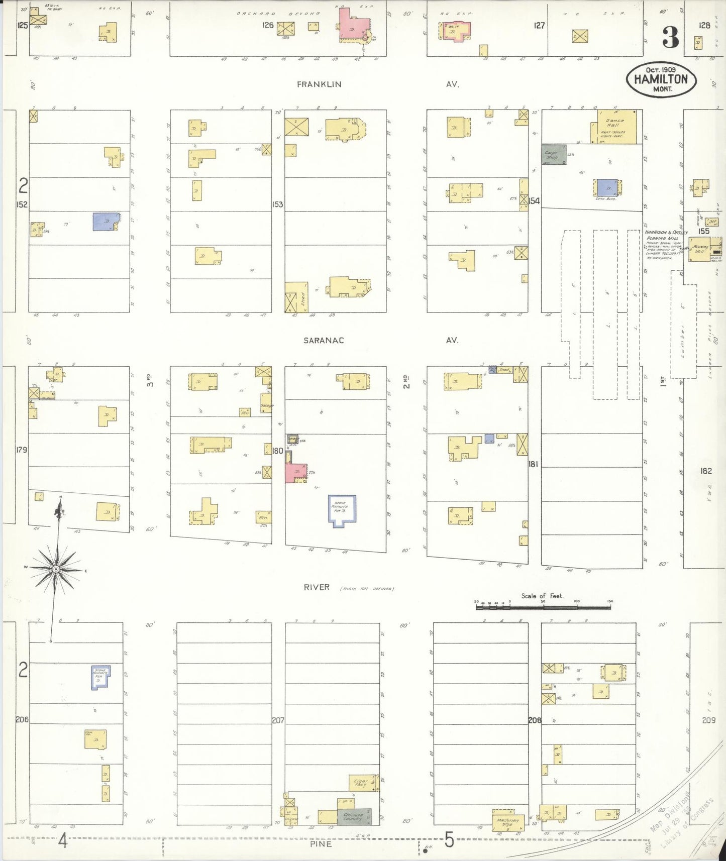 Sanborn Fire Insurance Map from Hamilton, Ravalli County, Montana (1909), Sheet #0003 - Historic Sanborn Fire Insurance Map Print, vintage old map wall art, antique decor, genealogy gift, Montana Montana map