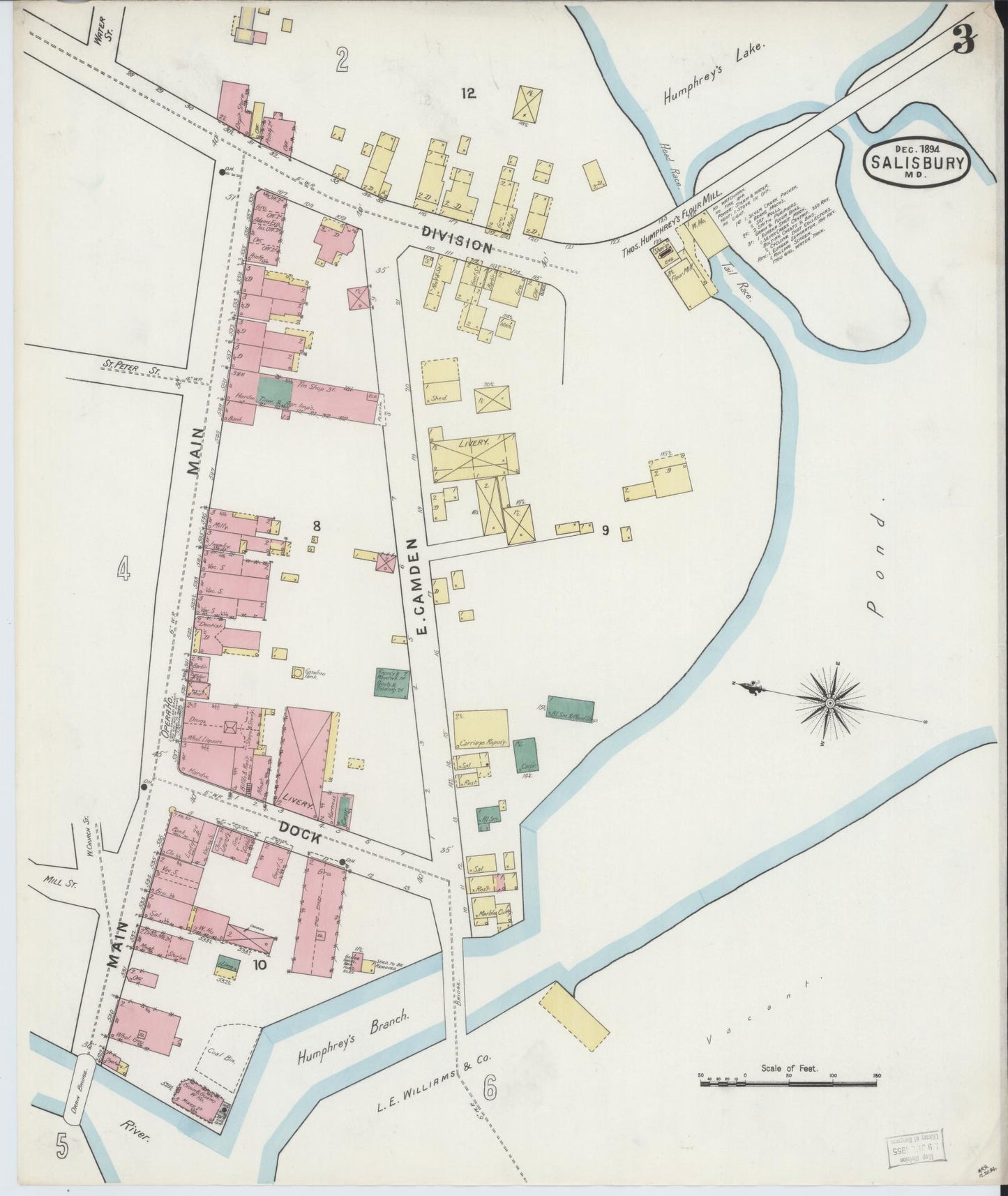 Sanborn Fire Insurance Map from Salisbury, Wicomico County, Maryland (1894), Sheet #0003 - Historic Sanborn Fire Insurance Map Print, vintage old map wall art