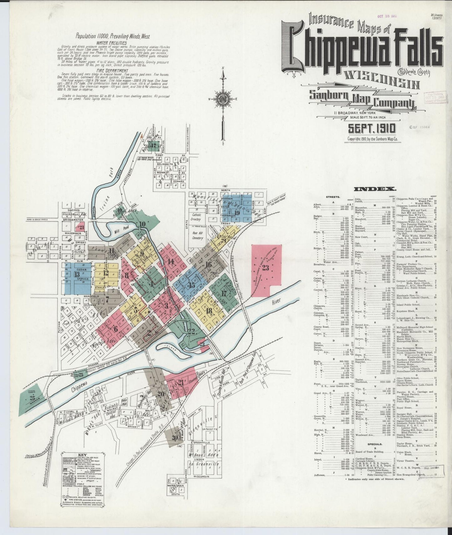 Sanborn Fire Insurance Map from Chippewa Falls, Chippewa County, Wisconsin (1910), Sheet #0001 - Historic Sanborn Fire Insurance Map Print, vintage old map wall art, antique decor, genealogy gift, Wisconsin Wisconsin map