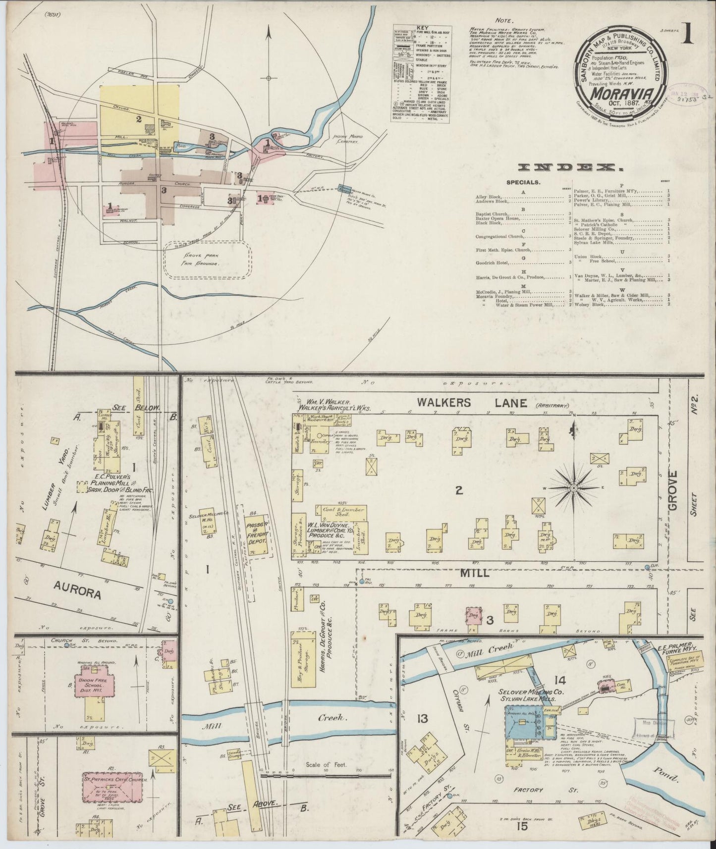 Sanborn Fire Insurance Map from Moravia, Cayuga County, New York. (1887) – Historic Sanborn Fire Insurance Map Print