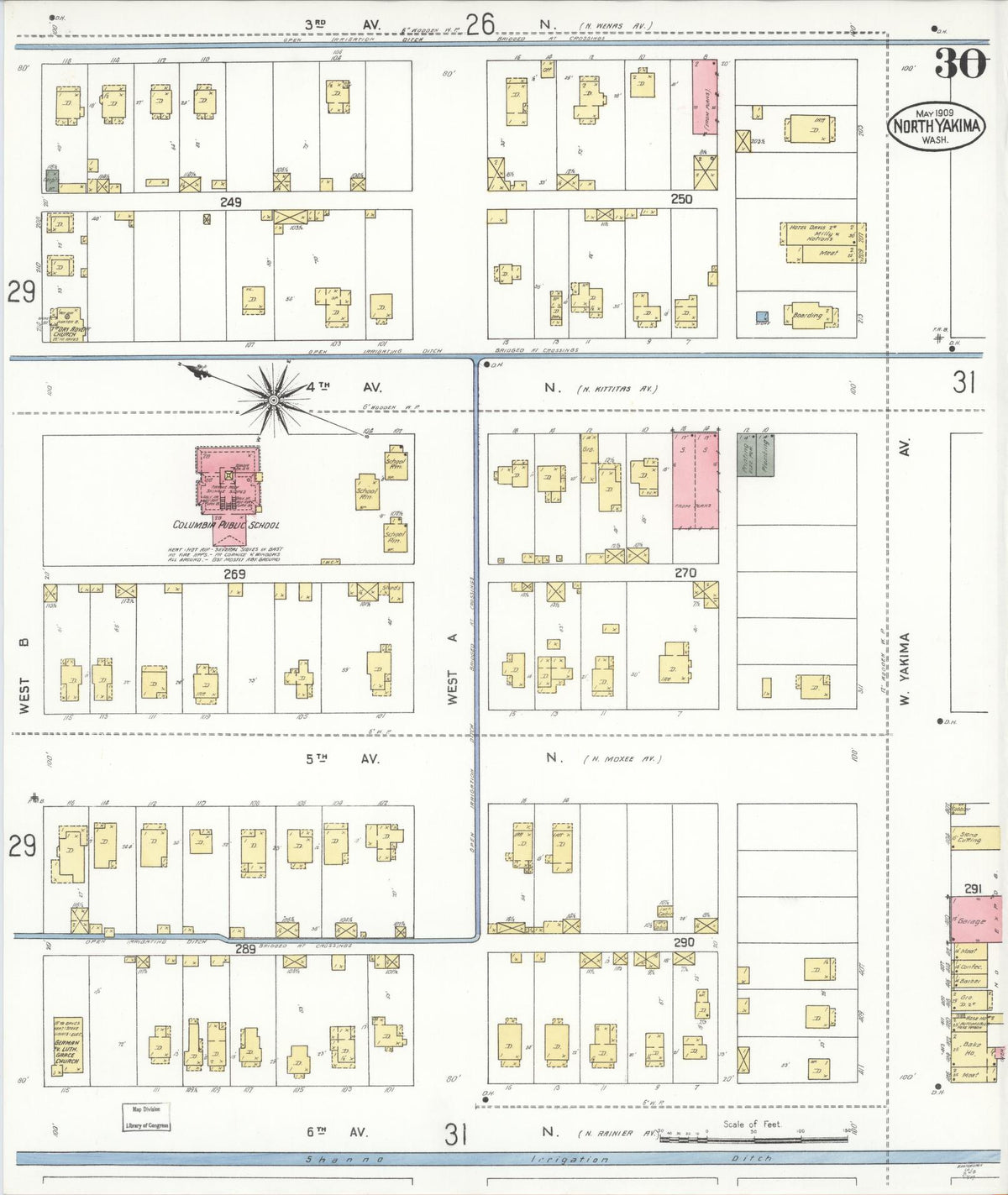 Sanborn Fire Insurance Map from North Yakima, Yakima County, Washington (1909), Sheet #0030 - Historic Sanborn Fire Insurance Map Print, vintage old map wall art, antique decor, genealogy gift, Washington Washington map