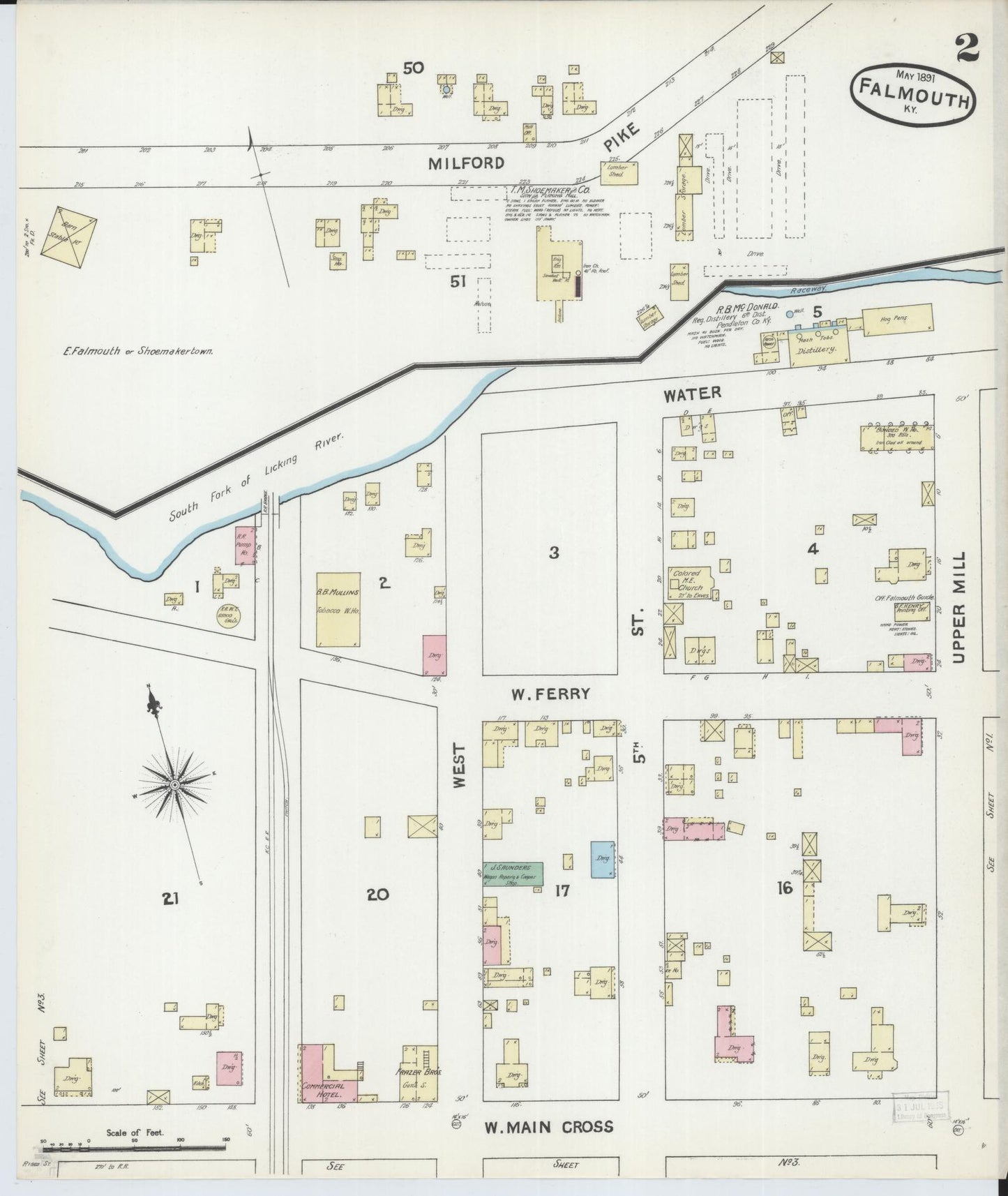 Sanborn Fire Insurance Map from Falmouth, Pendleton County, Kentucky (1891), Sheet #0002 - Historic Sanborn Fire Insurance Map Print, vintage old map wall art, antique decor, genealogy gift, Kentucky Kentucky map