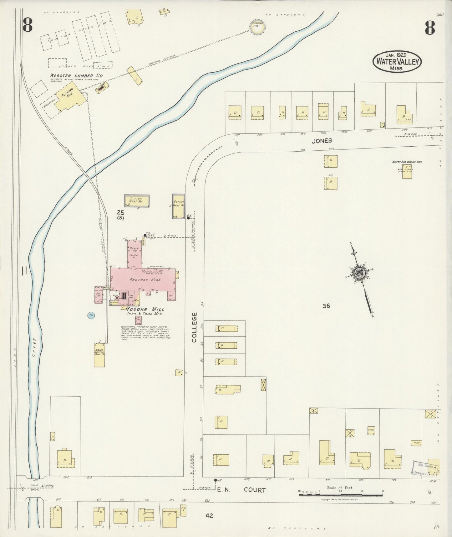 Sanborn Fire Insurance Map from Water Valley, Yalobusha County, Mississippi (1925), Sheet #0008 - Historic Sanborn Fire Insurance Map Print, vintage old map wall art, antique decor, genealogy gift, Mississippi Mississippi map