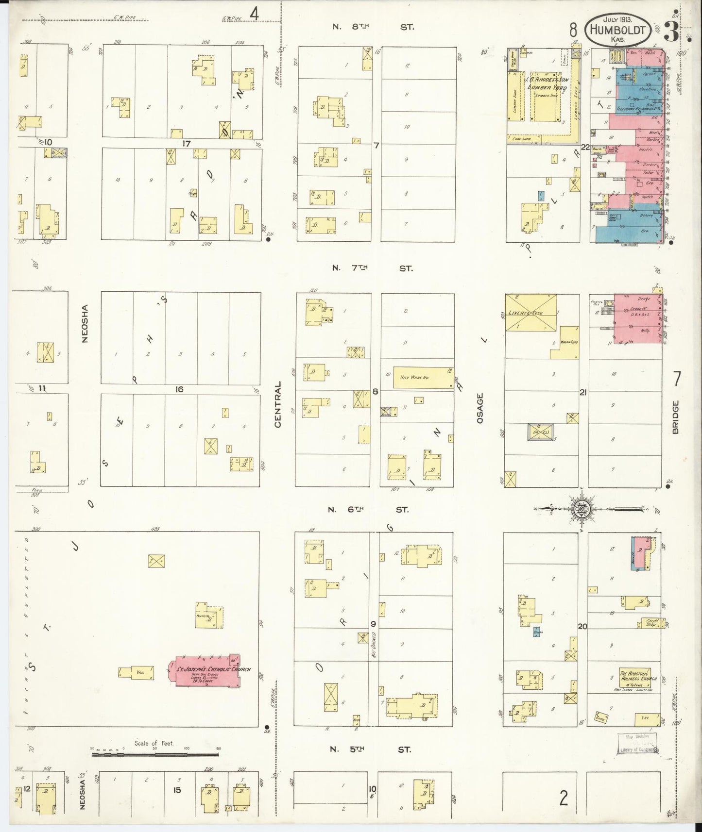 Sanborn Fire Insurance Map from Humboldt, Allen County, Kansas (1913), Sheet #0003 - Historic Sanborn Fire Insurance Map Print, vintage old map wall art, antique decor, genealogy gift, Kansas Kansas map