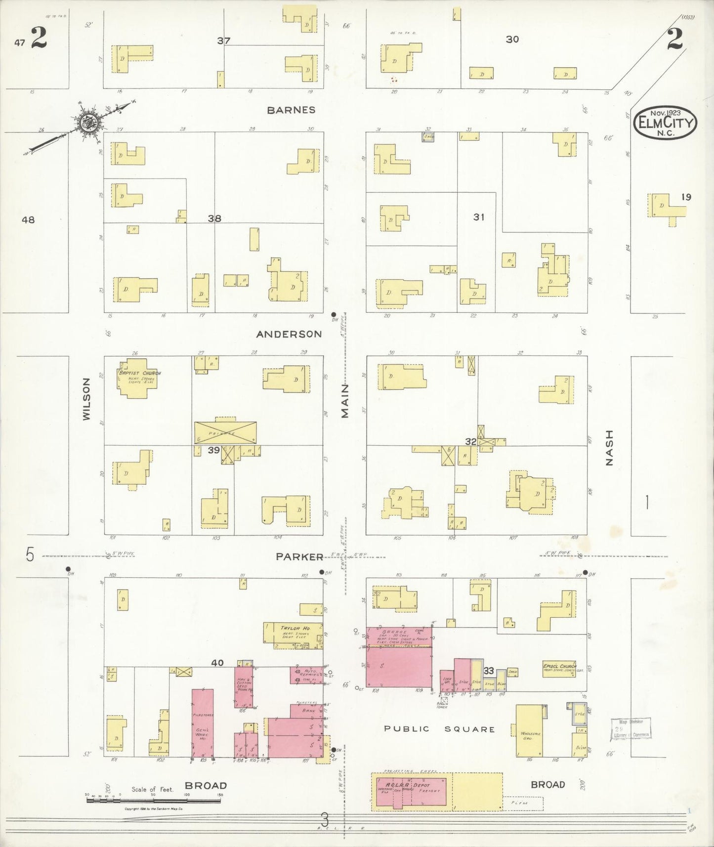 Sanborn Fire Insurance Map from Elm City, Wilson County, North Carolina (1923), Sheet #0002 - Historic Sanborn Fire Insurance Map Print, vintage old map wall art, antique decor, genealogy gift, North Carolina North Carolina map