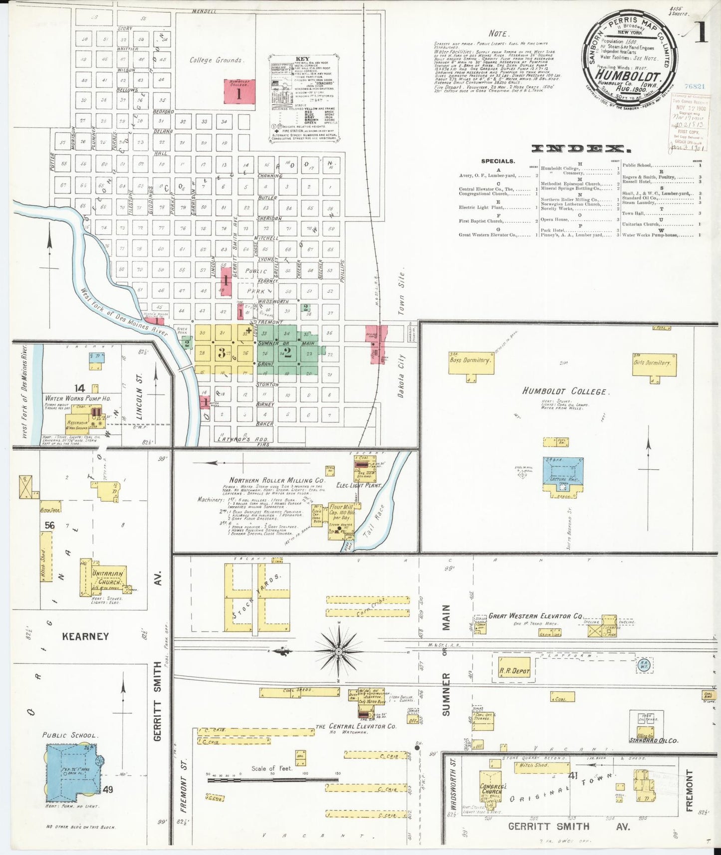 Sanborn Fire Insurance Map from Humboldt, Humboldt County, Iowa (1900), Sheet #0001 - Historic Sanborn Fire Insurance Map Print, vintage old map wall art