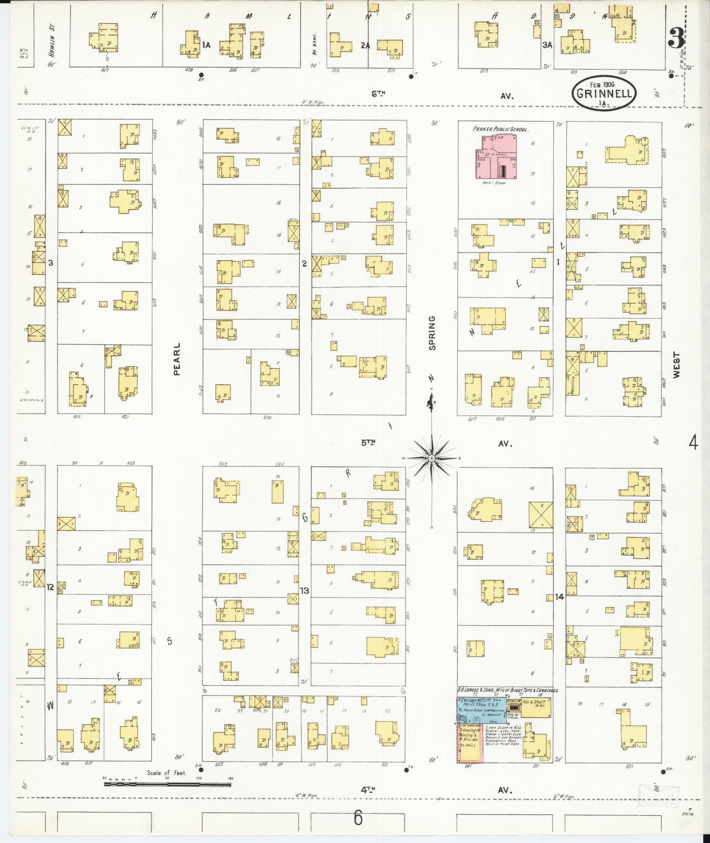 Sanborn Fire Insurance Map from Grinnell, Poweshiek County, Iowa (1906), Sheet #0003 - Historic Sanborn Fire Insurance Map Print, vintage old map wall art