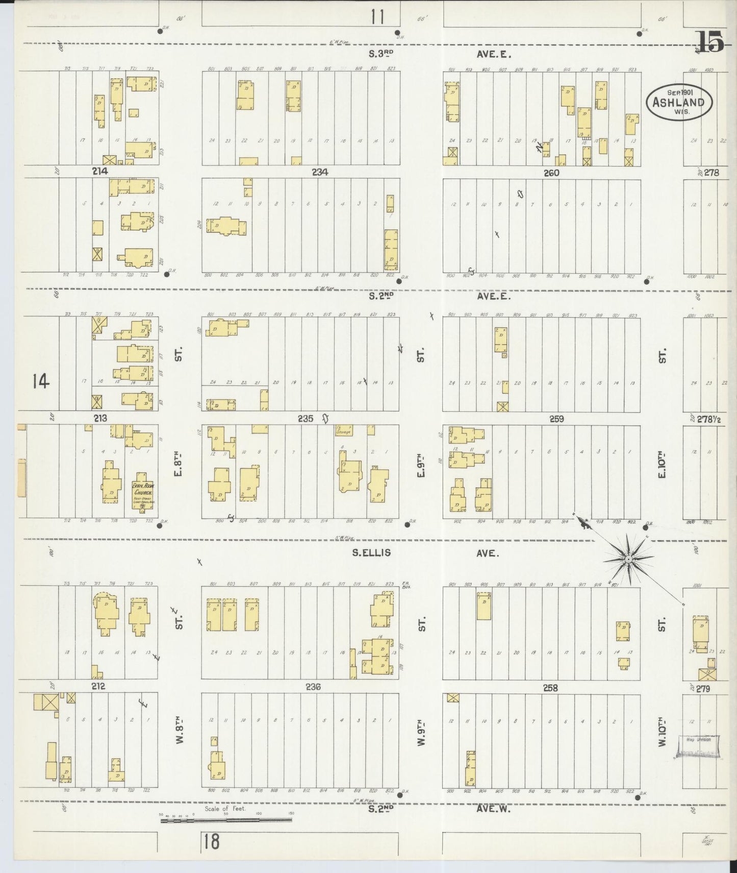 Sanborn Fire Insurance Map from Ashland, Ashland County, Wisconsin (1901), Sheet #0015 - Historic Sanborn Fire Insurance Map Print, vintage old map wall art, antique decor, genealogy gift, Wisconsin Wisconsin map