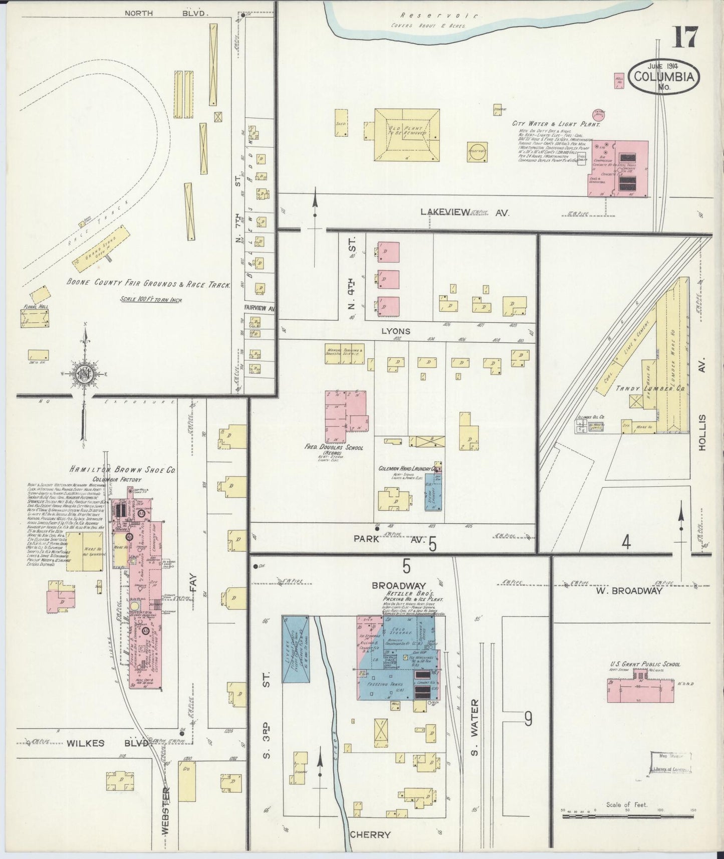 Sanborn Fire Insurance Map from Columbia, Boone County, Missouri (1914), Sheet #0017 - Historic Sanborn Fire Insurance Map Print, vintage old map wall art, antique decor, genealogy gift, Missouri Missouri map