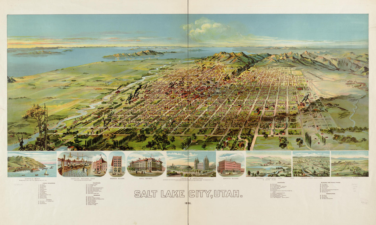 Salt Lake City, Utah 1891. (1891) – Historic Bird’s-Eye View Panorama Print