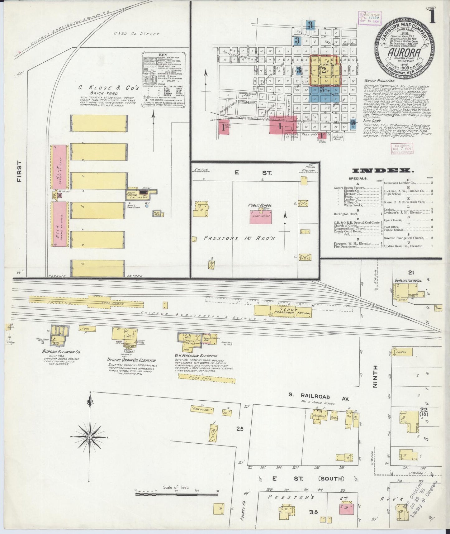 Sanborn Fire Insurance Map from Aurora, Hamilton County, Nebraska. (1909) – Historic Sanborn Fire Insurance Map Print