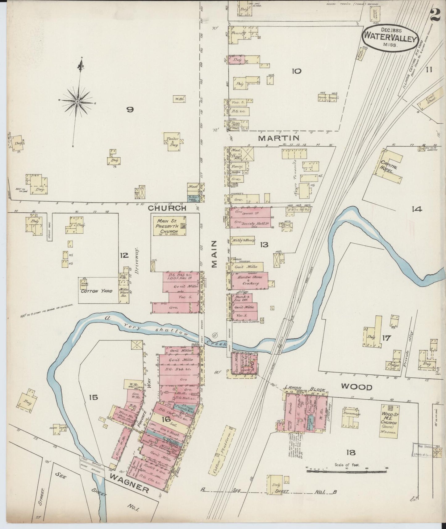 Sanborn Fire Insurance Map from Water Valley, Yalobusha County, Mississippi (1885), Sheet #0002 - Complete Map Set gallery image, historic Sanborn map, vintage wall art, Mississippi Mississippi