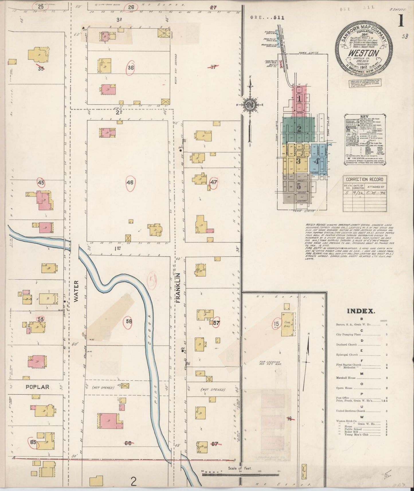 Sanborn Fire Insurance Map from Weston, Umatilla County, Oregon (1932), Sheet #0001 - Historic Sanborn Fire Insurance Map Print, vintage old map wall art, antique decor, genealogy gift, Oregon Oregon map